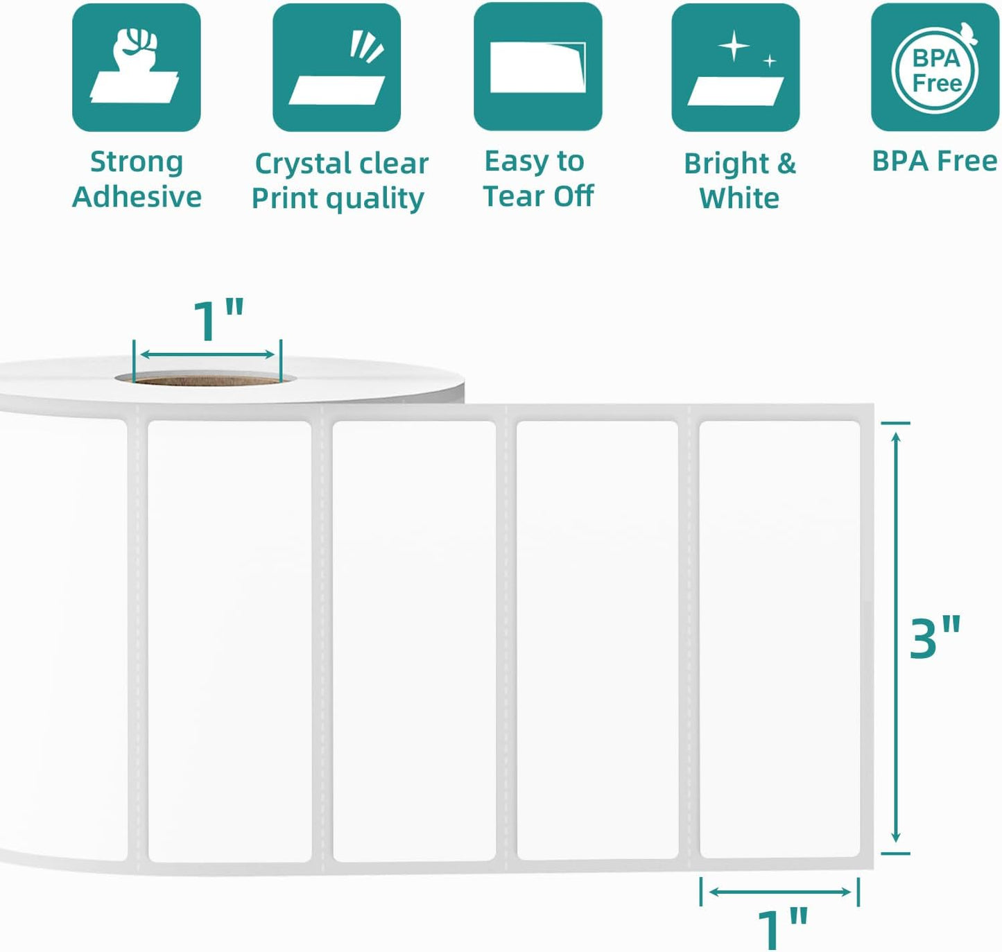 3"x1" Direct Thermal Labels for Zebra LP2844 GK420D ZD421 ZD420 Series, 12-Roll 15600 Pcs 1x3 Waterproof Strong Adhesive Barcode Return Address Label Used with Rollo MUNBYN Desktop Printer