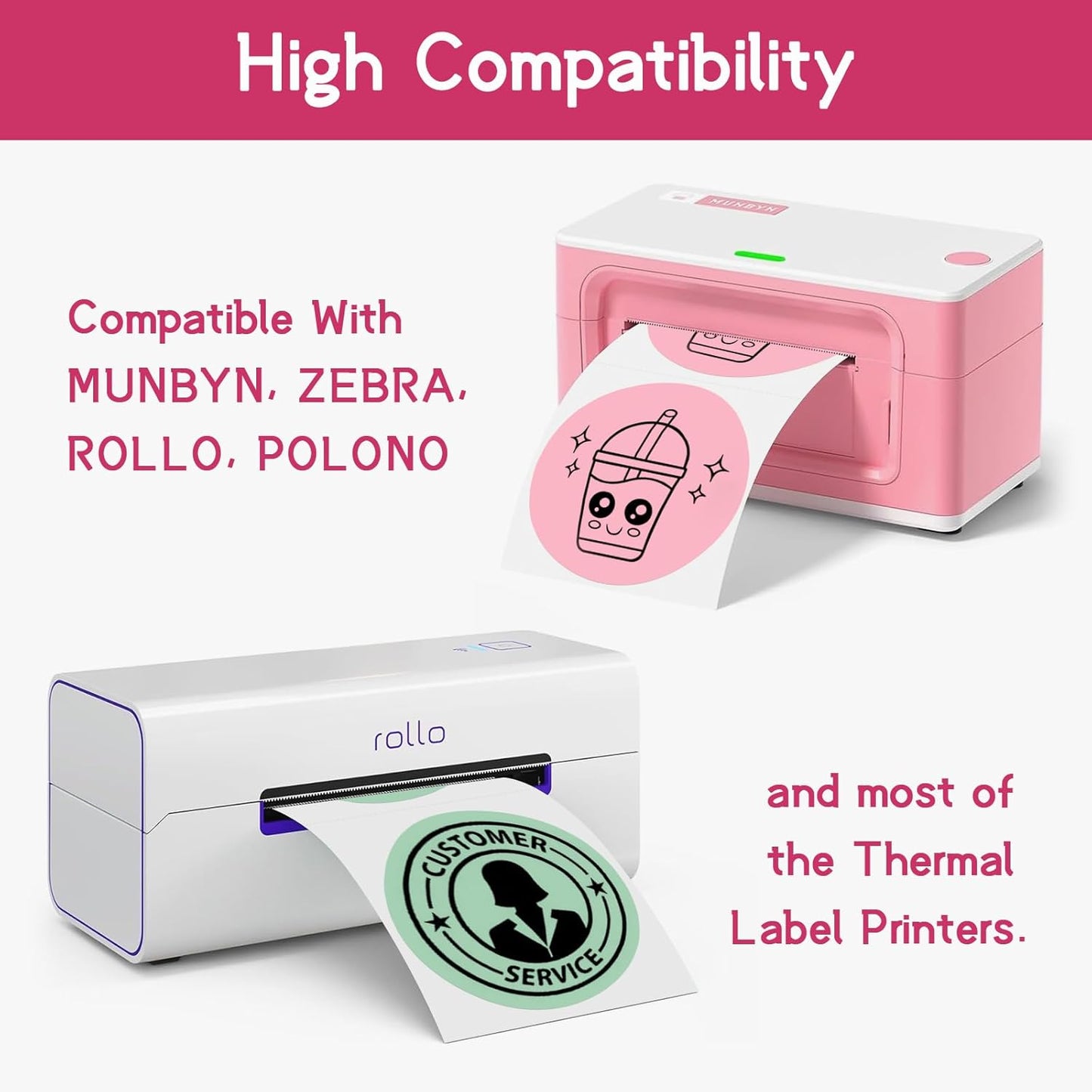 6 Rolls 2 Inch 6-Color Assorted Circle Direct Thermal Stickers Labels, Self-Adhesive Round Direct Thermal Labels for Business, DIY, Code, Name Tag, Envelope Seal - 4500 Labels