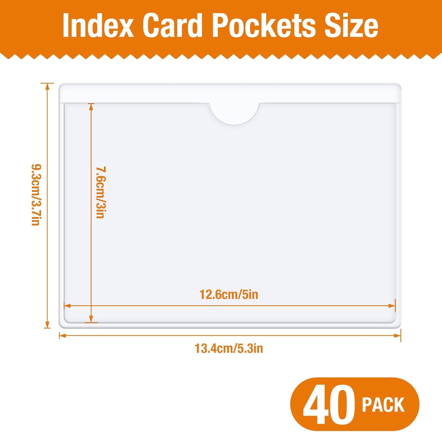 40 PCS Index Card Pockets, Self Adhesive Card Pockets 3"X5" with Top Open, Clear Label Pockets for Storage Bins, Plastic Labels Holders for Organizing, Loading, Drawer,Library Card, Totes (3"X5")