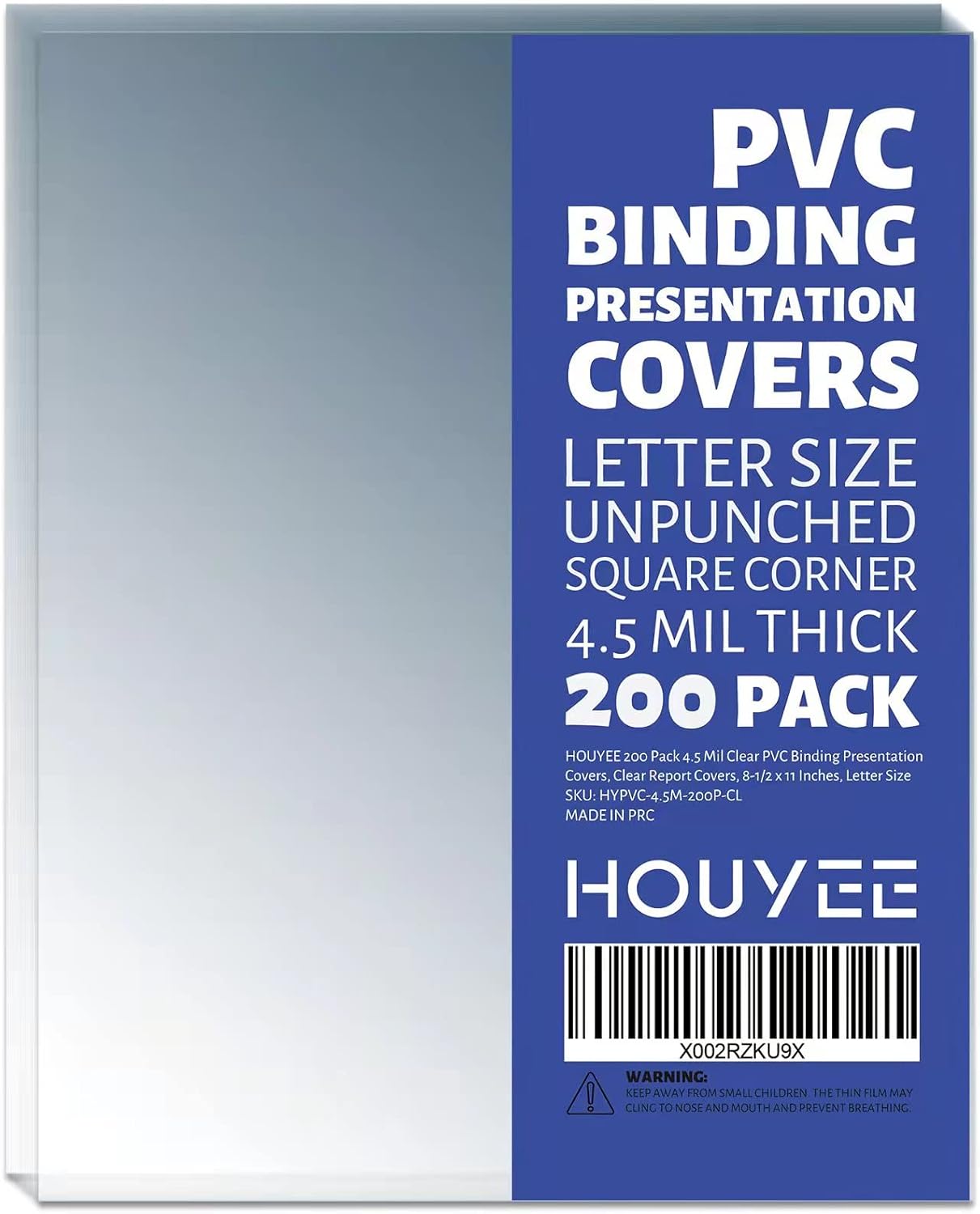 HOUYEE 200 Pack 4.5 Mil PVC Binding Presentation Covers,Clear Report Covers,8.5x11 Inches,Letter Size
