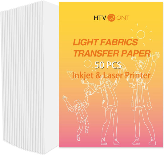 HTVRONT Iron on Transfer Paper for Light T Shirts -50 Sheets 8.5x11" Heat Transfer Paper for Inkjet & Laser Printer, Stretchable & Durable Printable Heat Transfer Vinyl, Easy to Use