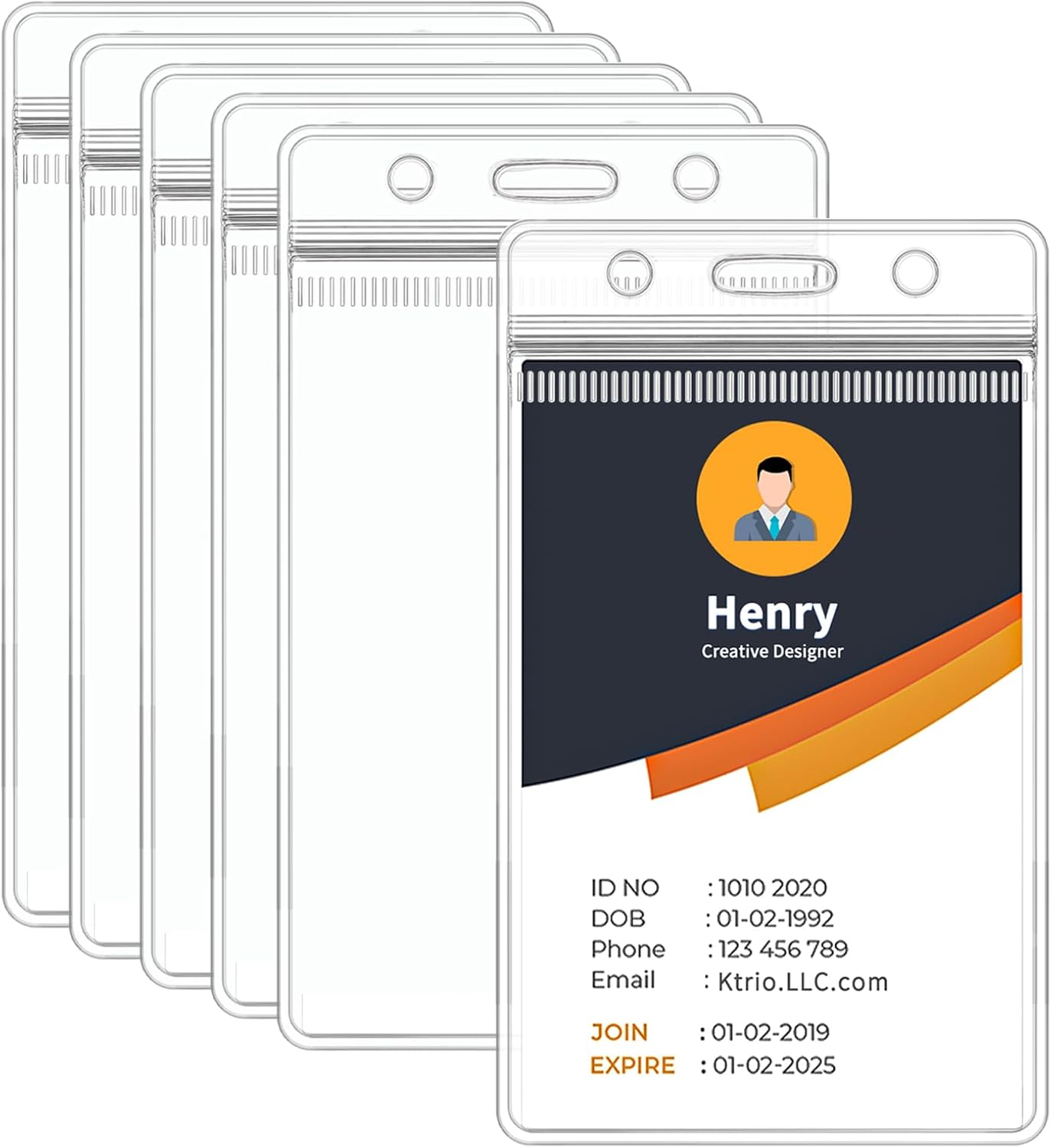 6 Pack Badge Holder, Plastic ID Badge Holder, Clear Waterproof ID Card Holder with Resealable Zip, 2.5" x 3.8" Vertical Name Tag Holder for Nurses and Office, Fits ID Card/Credit Card/Student Card