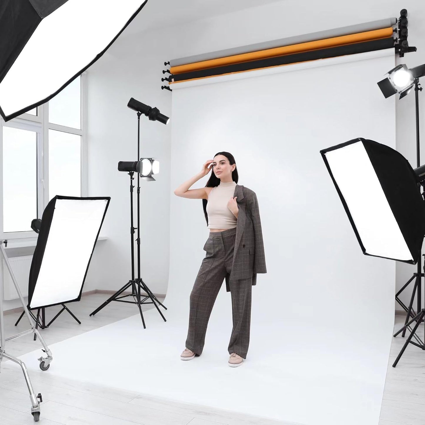 8 x 12 FT White Backdrop - Premium Polyester for Video Streaming, Portrait Photoshoot, Wall Mounted, Parties and Small Events