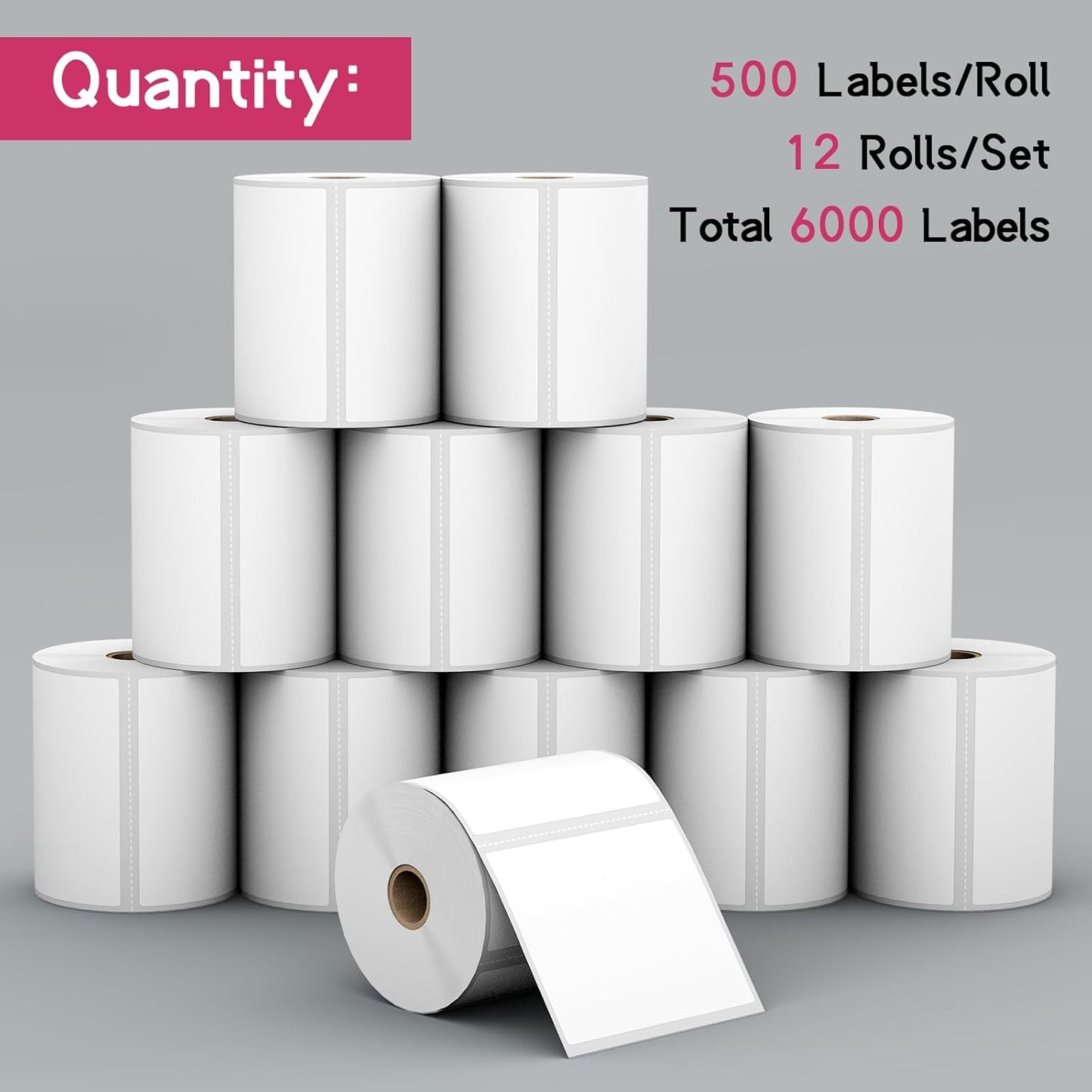 12 Rolls 4" x 3" Direct Thermal Labels, Shipping Labels Compatible with Zebra & Rollo Label Printers for Mailing Postage Address Barcode (500 Labels/Roll)