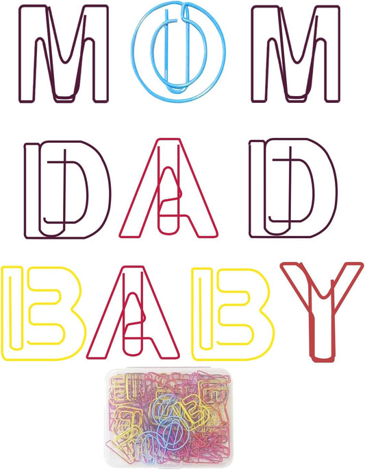 52 Pcs Stainless Steel Paper Clips - Alphabet Letter Clips for Office & School with Storage Box Assorted Color (Family Series)