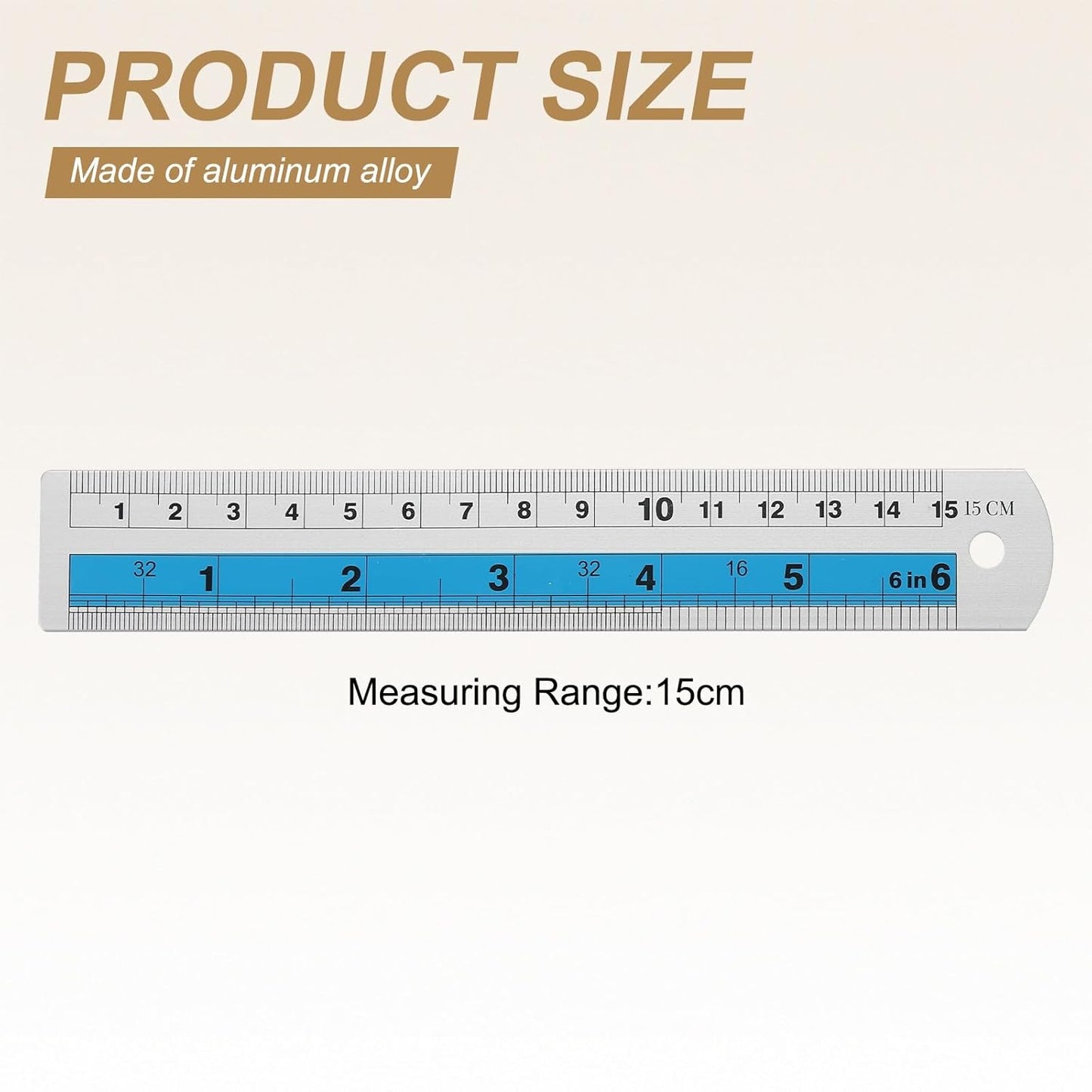 HARFINGTON 4pcs Metal Straight Ruler 15cm Metric SAE Aluminum Alloy Measuring Rulers Scale Tools with Hole for Measure Study Reading Classroom Office, Blue