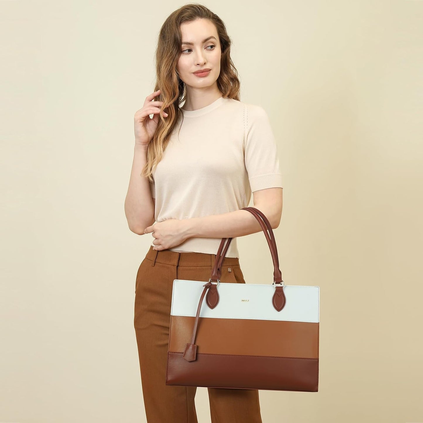 Keyli 3pc Sets Laptop Bag for Women,15.6 Inch Work Tote Bags Waterproof Leather Business Computer Briefcase Shoulder Handbag