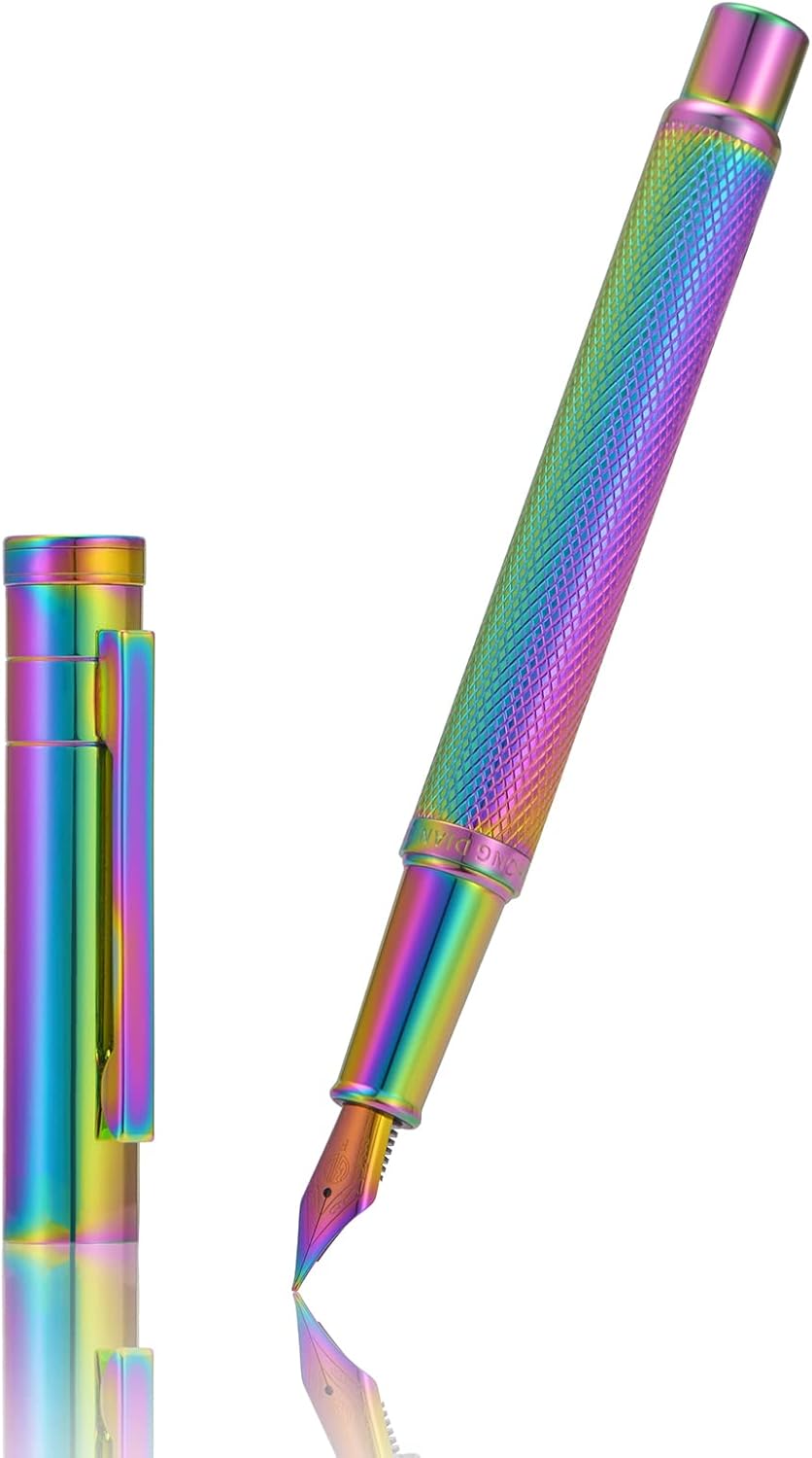 Hongdian 1851 Rainbow Forest Fountain Pen Medium Nib with Converter and Metal Pen Case Set