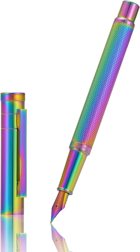 Hongdian 1851 Rainbow Forest Fountain Pen Medium Nib with Converter and Metal Pen Case Set