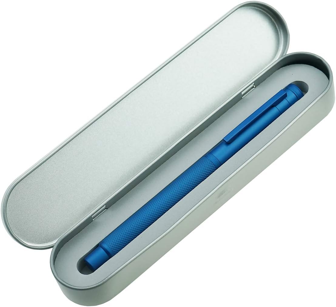 Asvine Blue Forest Fountain Pen Fude Pen Bent Nib, Classic Design with Converter and Metal Pen Case, The Light of Hope Serise