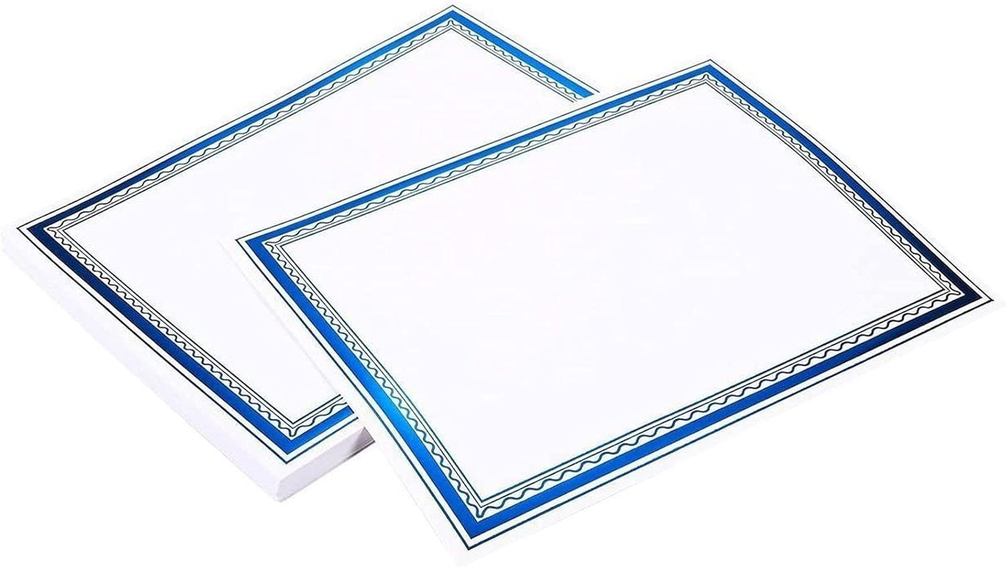 Best Paper Greetings Certificate Paper with Blue Foil Border - 8.5 x 11 In, 50 Sheets - Bulk Blue Border Certificate Paper - Inkjet & Laser Printer Compatible