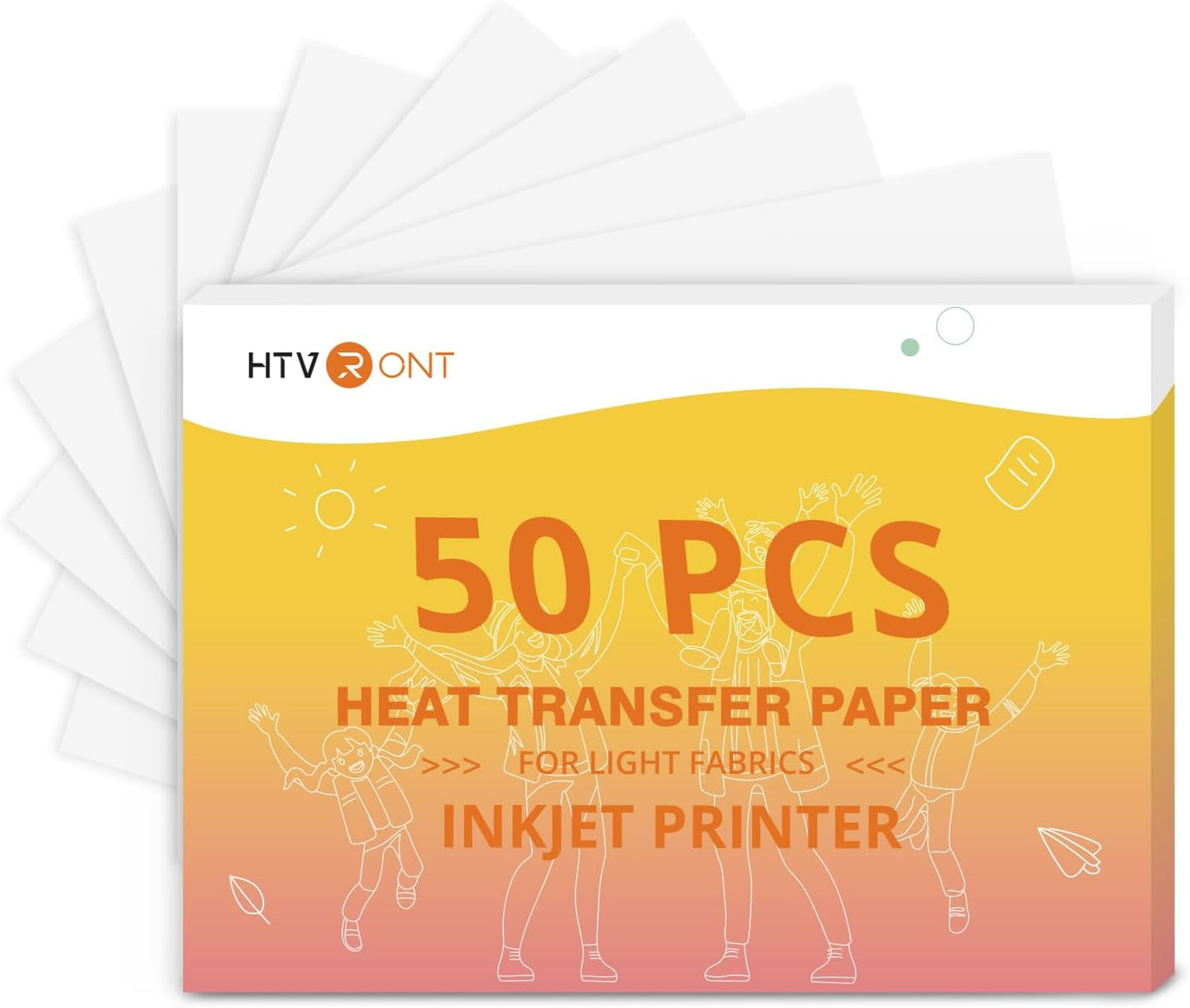 HTVRONT Heat Transfer Paper for Light T Shirts -50 Sheets 8.5x11" Iron on Transfer Paper for Inkjet Printer, Stretchable & Durable Printable Heat Transfer Vinyl, Easy to Use