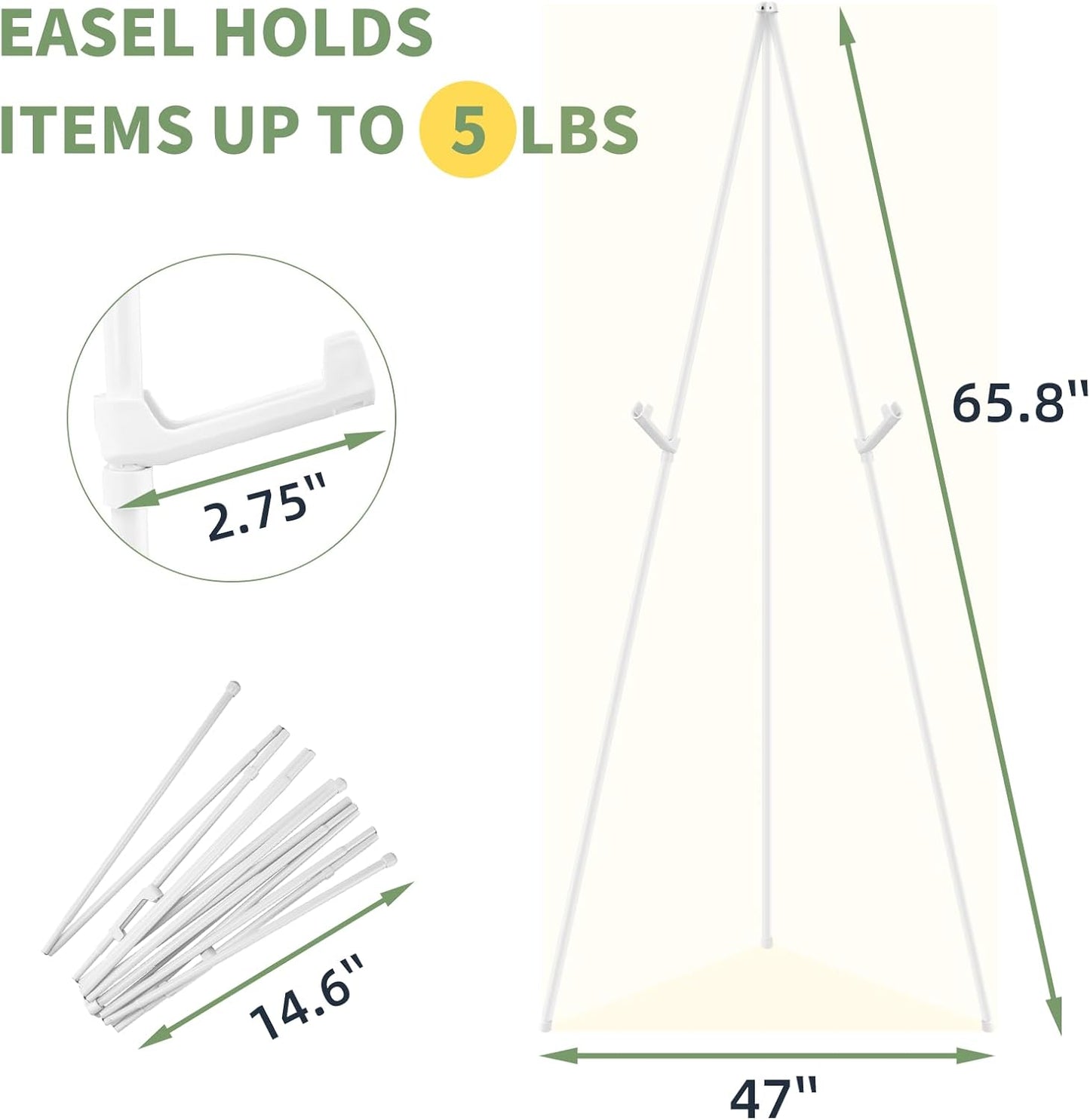 6PCS White Easel Stand for Wedding Sign Stand, 65 Inch Adjustable Metal Easels for Display, Portable Folding Easel for Wedding, Display Show, Arts, Poster with Portable Bags