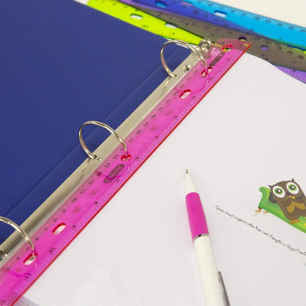 BAZIC Jeweltones Color Plastic Ruler 12" (30cm), Inches Centimeter Metric Measuring Drafting Rulers, for Students School Supplies (4/Pack), 2-Packs