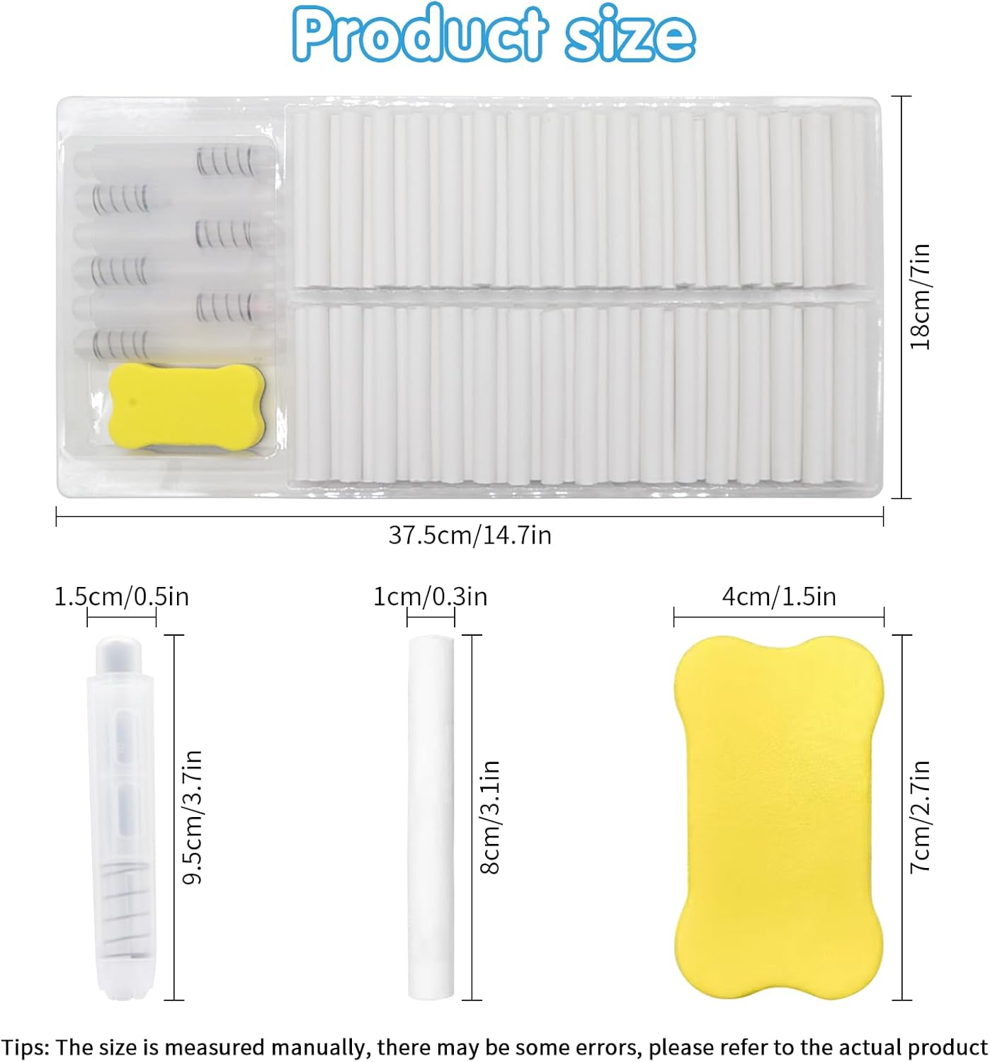 70PCS White Dustless Chalk with 6 Holders & Eraser – Non-Toxic Bulk Chalk Set for Blackboards, Perfect for School, Office, and Home Use.