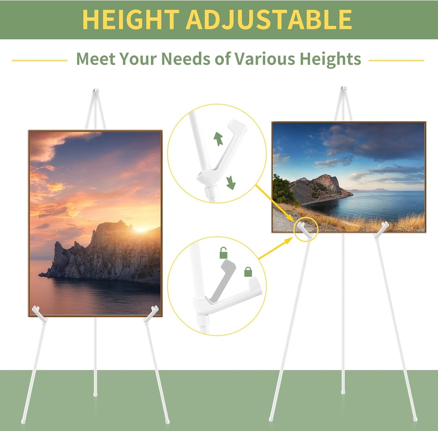 6PCS White Easel Stand for Wedding Sign Stand, 65 Inch Adjustable Metal Easels for Display, Portable Folding Easel for Wedding, Display Show, Arts, Poster with Portable Bags