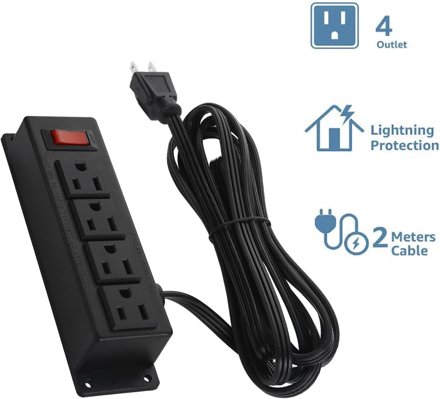 2Pack Wall Mount Power Outlet Strip, 4 Outlet Mountable Power Strip with Switch, Under Desk Power Strip Connect with 6ft Cord Mount Under Desk, Workbench, Nightstand, Dresser, Table.(Black)
