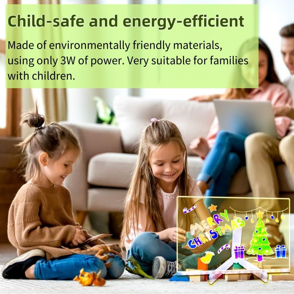 Acrylic Led Dry Erase Board - Creative Rewritable Message Board - Led Color Note Board with Stand - Light up Led Acrylic Message Board as a Glow Memo Board Note with 7 Pen - Free Eraser Easy to Clean