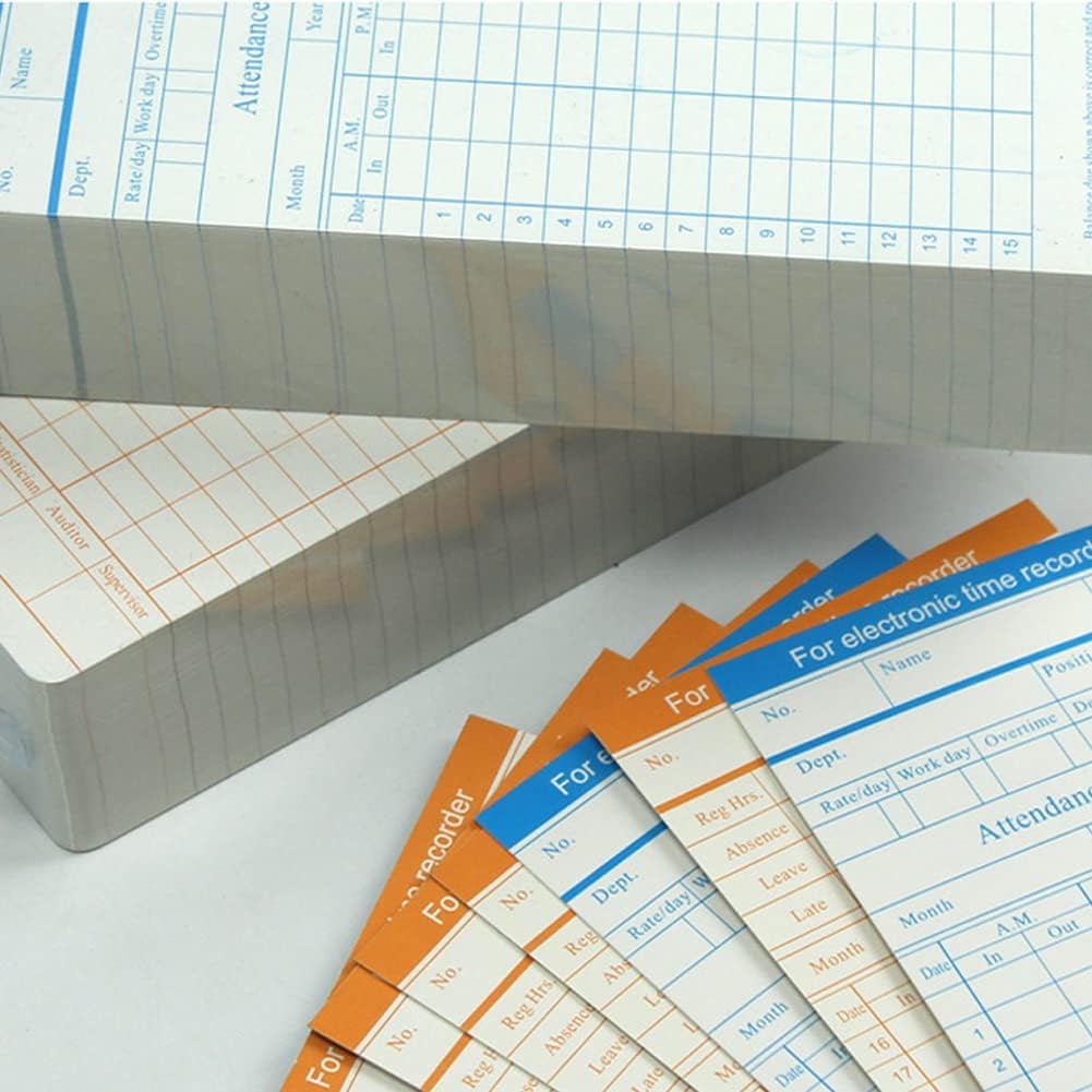 100-Piece Time Cards for Employees, Monthly Time Cards 2-Sided, 2-Color Timecards for Time Clocks, Blue/Orange Print, 7-3/8 x 3-3/8 Inch