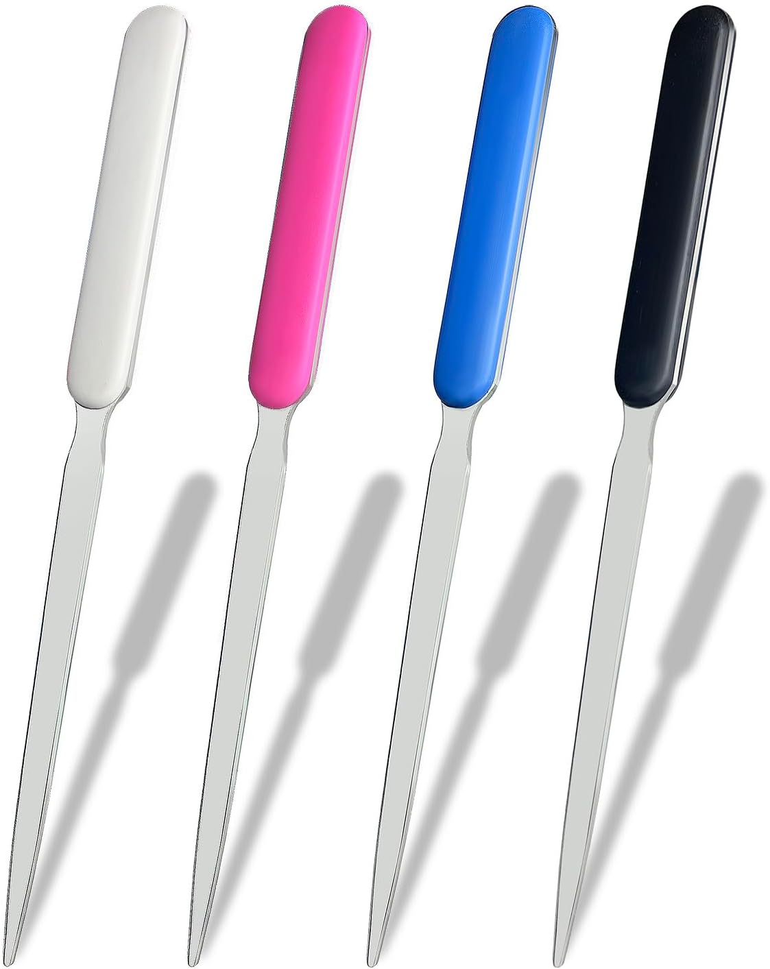 4 Pack Office Letter Opener, Stainless Steel Knife-Edge Blade Envelope Openers, Lightweight Mail Slitter with Ergonomic Grip Handle for Home and Office Use, Mixed Colors