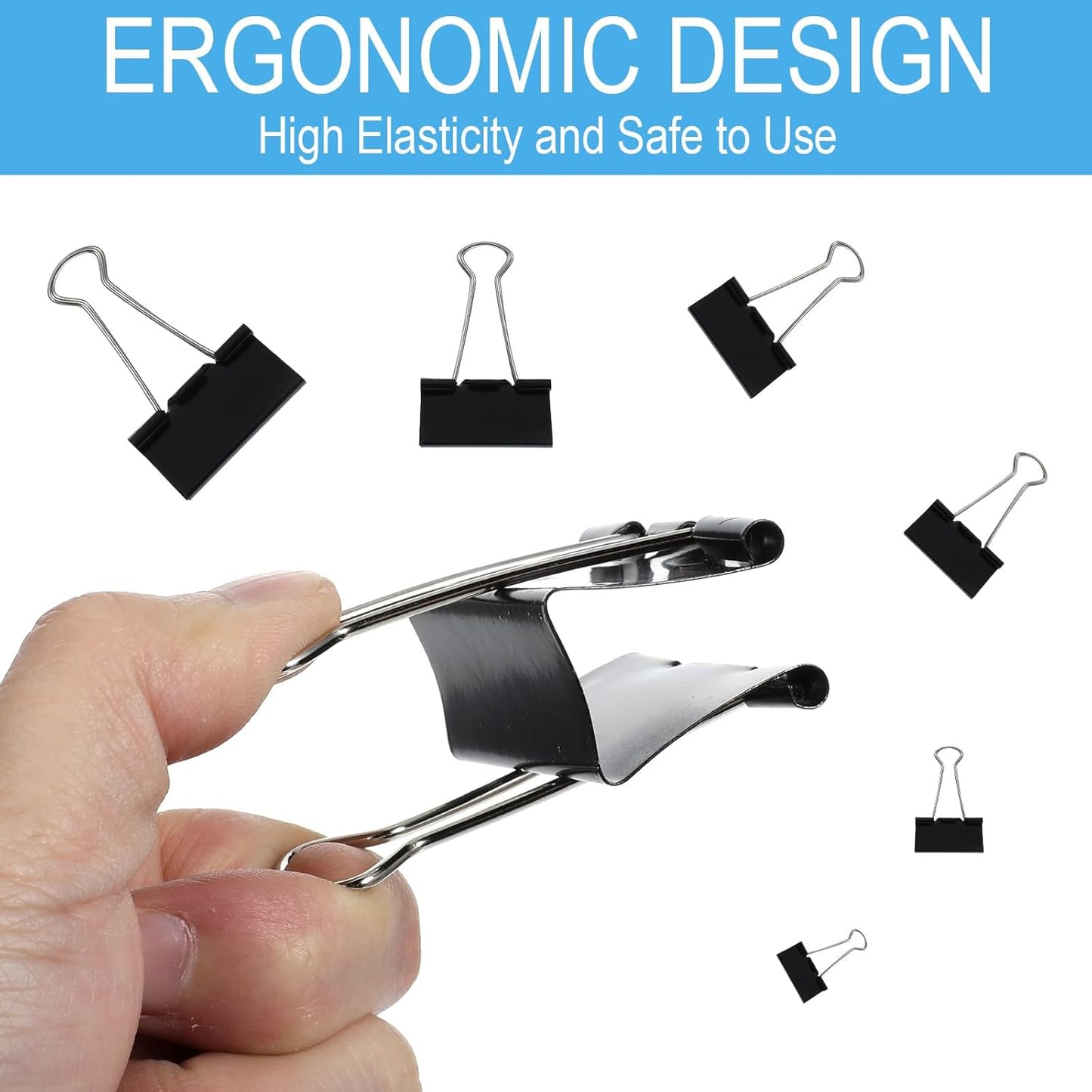 Binder Clips Assorted Sizes Including Extra Large Medium Small Mini and Micro, Office Supplies File Clamps Paper Clips, 6 Sizes in 6 Boxes, 208 PCS Metal Black Clamps for School