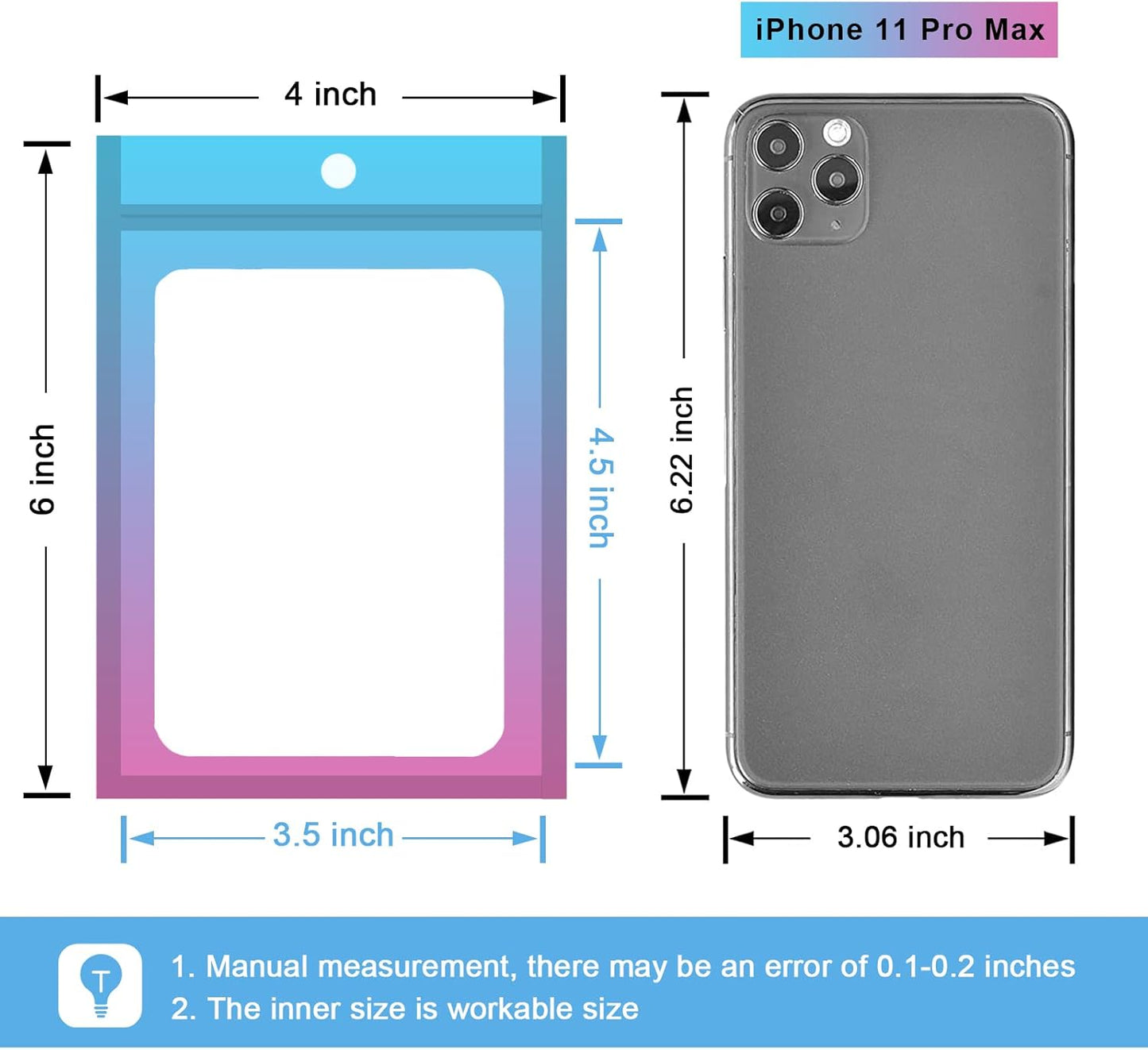 100 Pcs Resealable Mylar Bags, Gradient Color Food Storage Bags, Zip Bag Foil Bags Packaging Pouch for Food Storage, Sample, Small Business (Blue Pink, 4 X 6 Inch)