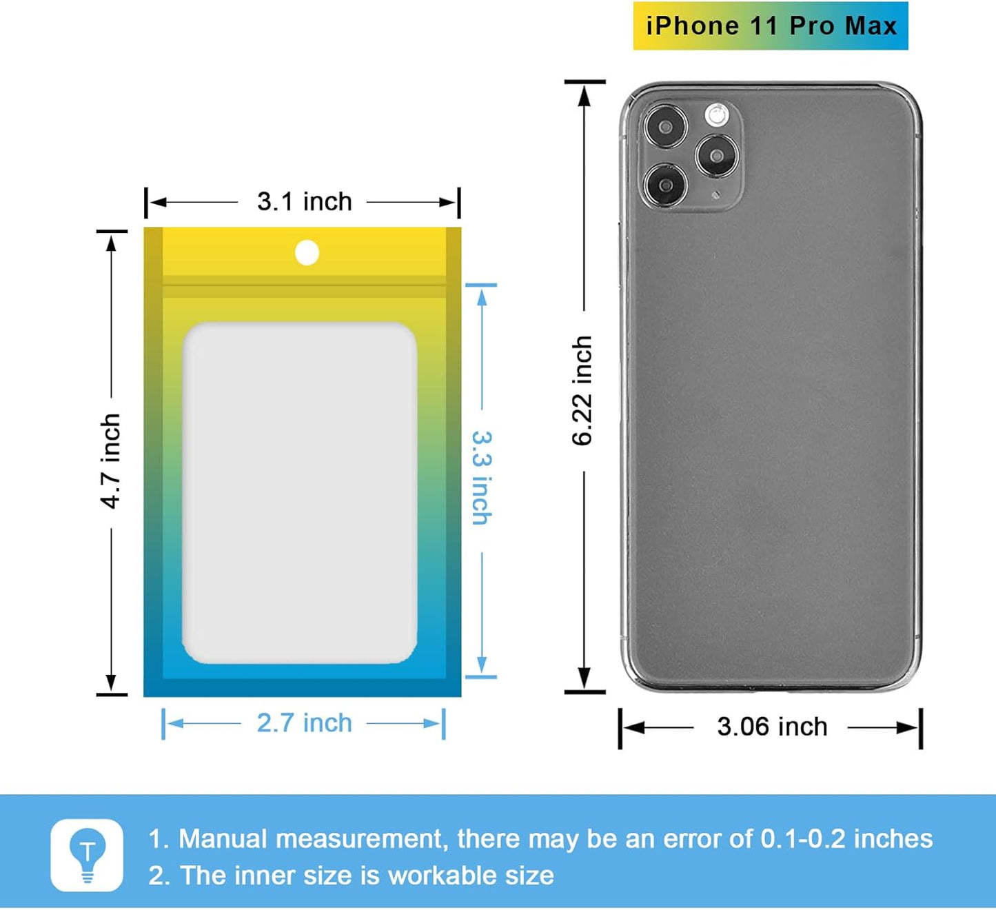 100 Pcs Resealable Mylar Bags, Gradient Color Food Storage Bags, Zip Bag Foil Bags Packaging Pouch for Food Storage, Sample, Small Business (Yellow Blue, 3.1 X 4.7 Inch)