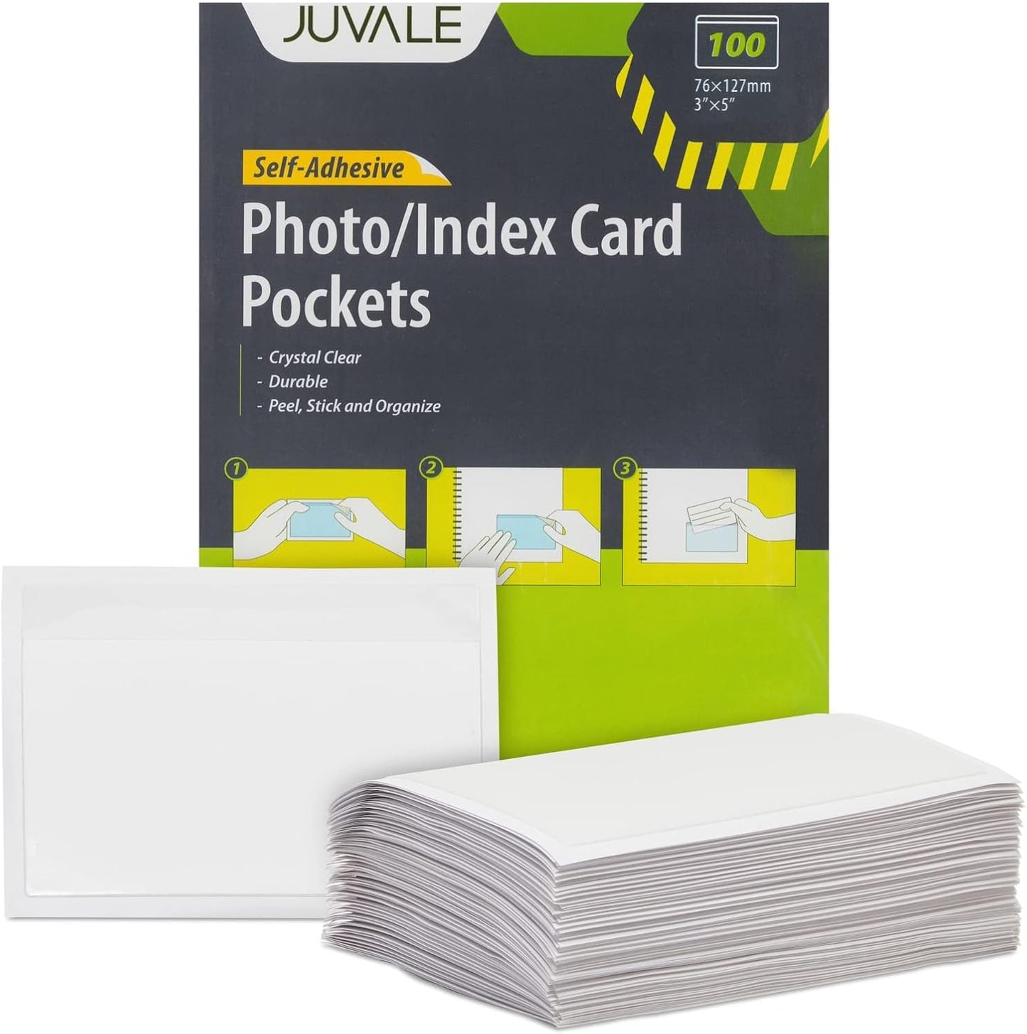 Juvale 100-Pack Clear Index Card Pockets - 3.6 x 5.25 in Plastic Sleeves - Adhesive Label Pockets for Storage Bin & Shelf Labels