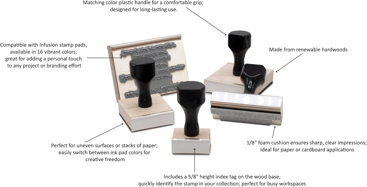 Infusion Custom Text Traditional Wood Stamp with Plastic Handle, 2" x 3"