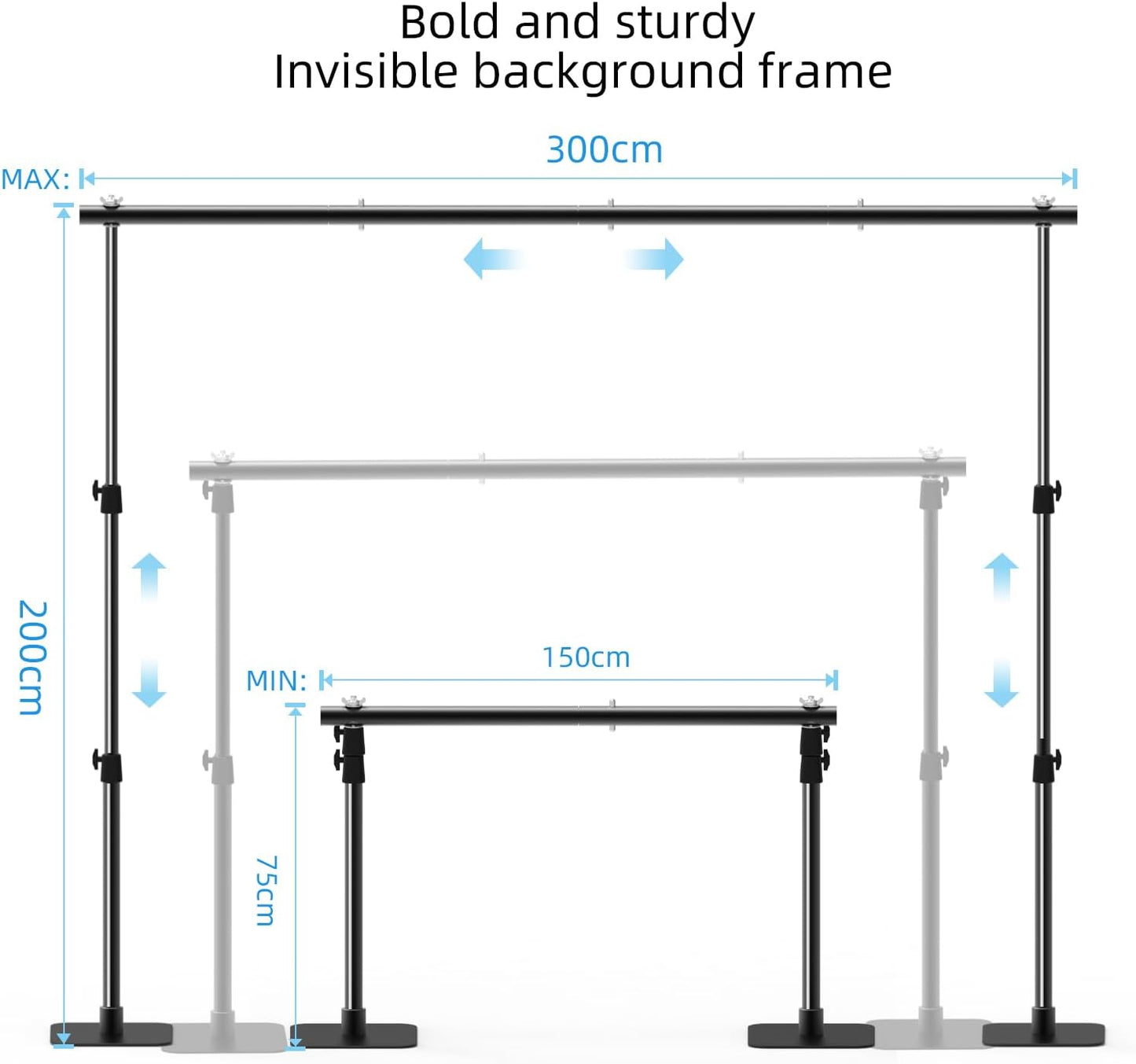 Backdrop Stand, 10×7ft Background Stand Backdrop Frame Banner Stand with Metal Flat Base, Multi-Purpose Stand for Party, Wedding Decoration, Photography