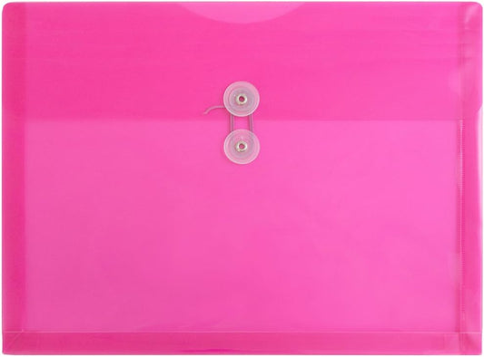 JAM PAPER Plastic Envelopes with Button & String Tie Closure - Letter Booklet - 9 3/4 x 13 - Fuchsia - 12/Pack