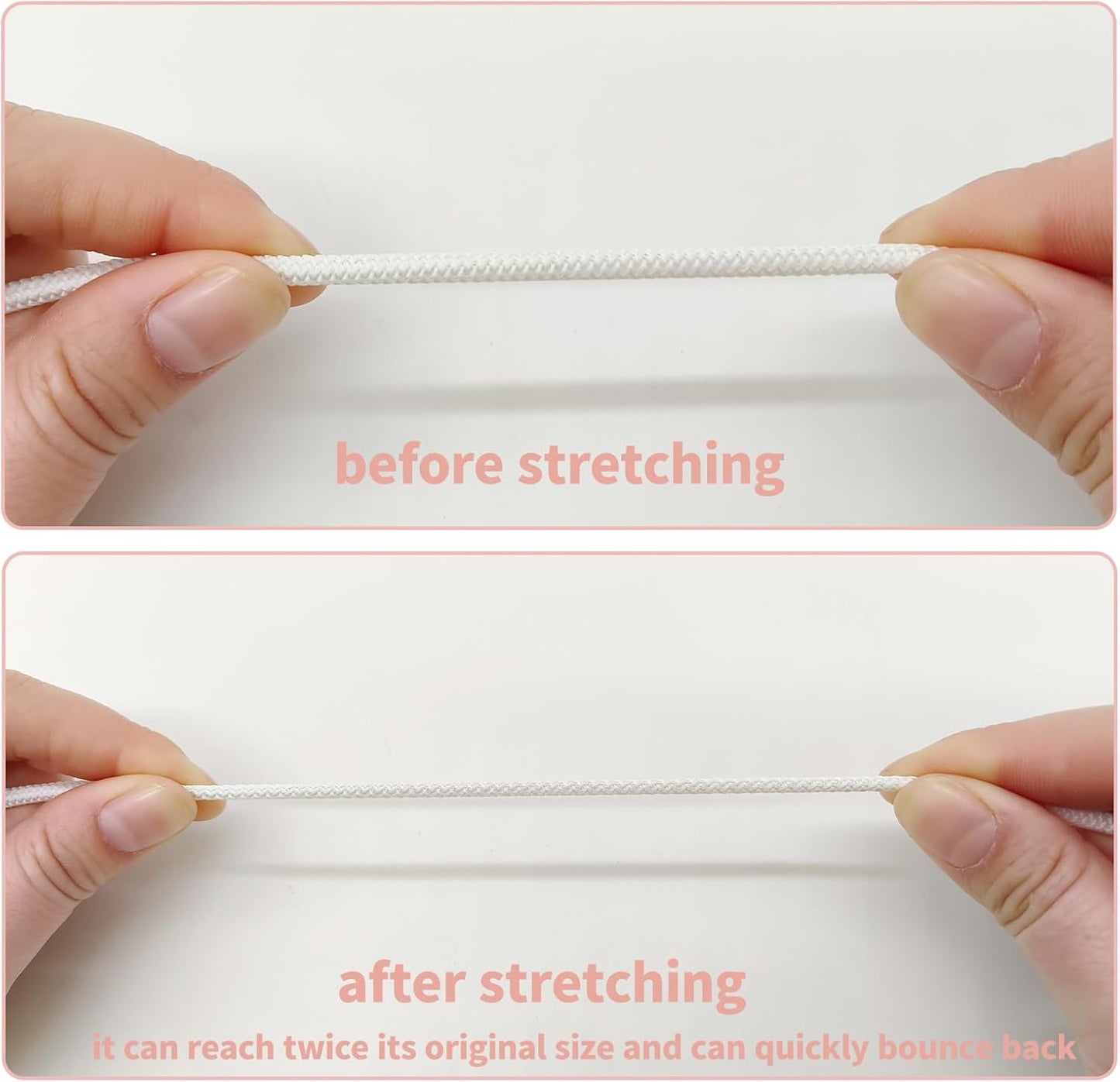 1/8 inch Non-Slip Elastic Band -3mm 15 Yards Soft Elastic Cord Stretch String Braided Thread for Sports Gear, DIY Crafts, Hair Bands,Shoelaces, Apparel Making & Camping Tie Down (White)