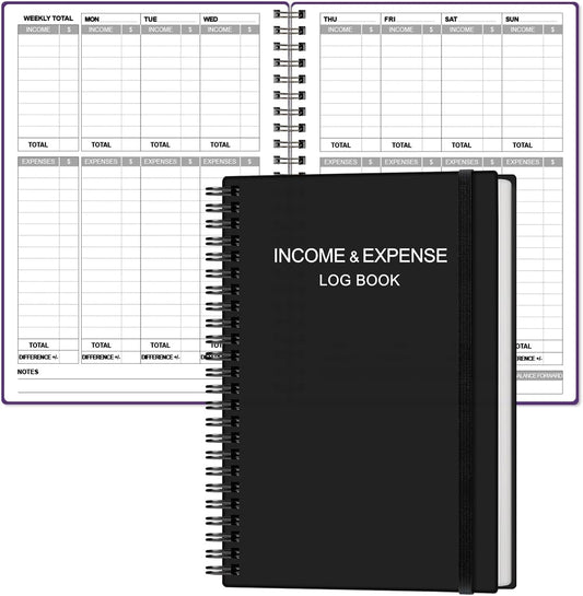 Heveboik Income & Expense Log Book - A5 Income and Expense Tracker for Small Business, Accounting Bookkeeping Tracking for Woman and Man, 5.8" x 8.3", Black