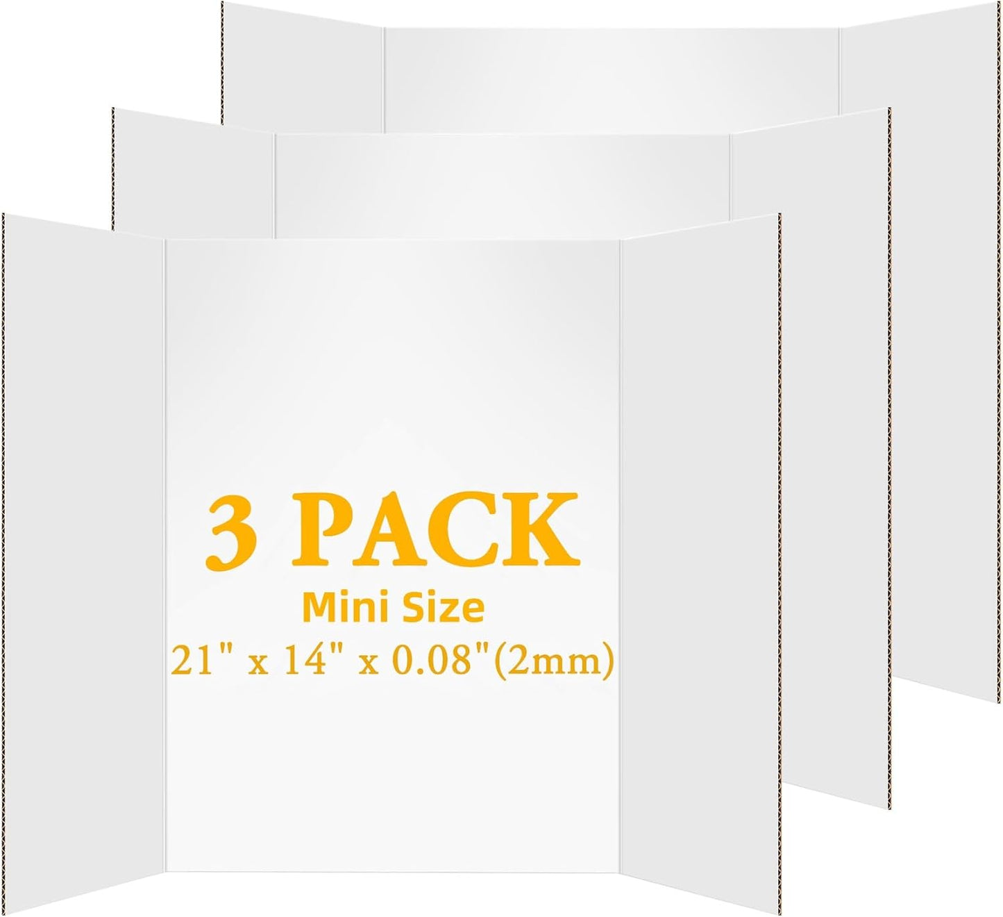 3Pcs Small Trifold Poster Board, 21 x 14 inches White Tri Fold Poster Boards Corrugated Presentation Board Science Fair Display Boards for School Fun Projects, Exhibitions and Business