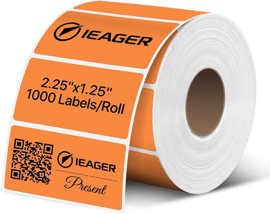 iEager 2.25x1.25 Inch Thermal Labels, Orange Durable Thermal Printer Stickers, Self-Adhesive Rectangle Shipping Label Printer Sticker for Barcode, Name, Address, 1000 Labels/Roll