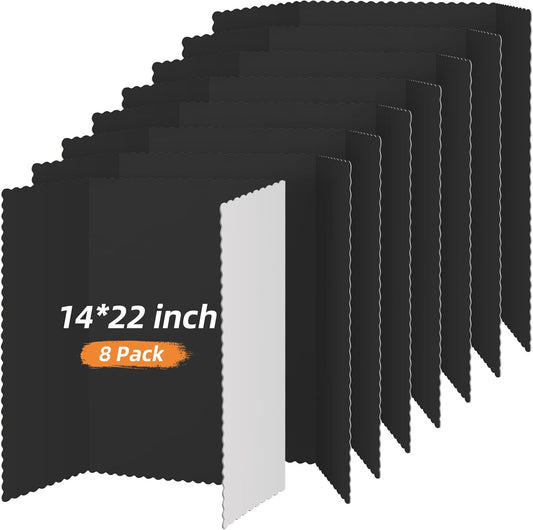 Henoyso 8 Pieces Tri Fold Poster Board Lightweight Fold Presentation Board for Science Fair Display(14 x 22 Inch,Black)