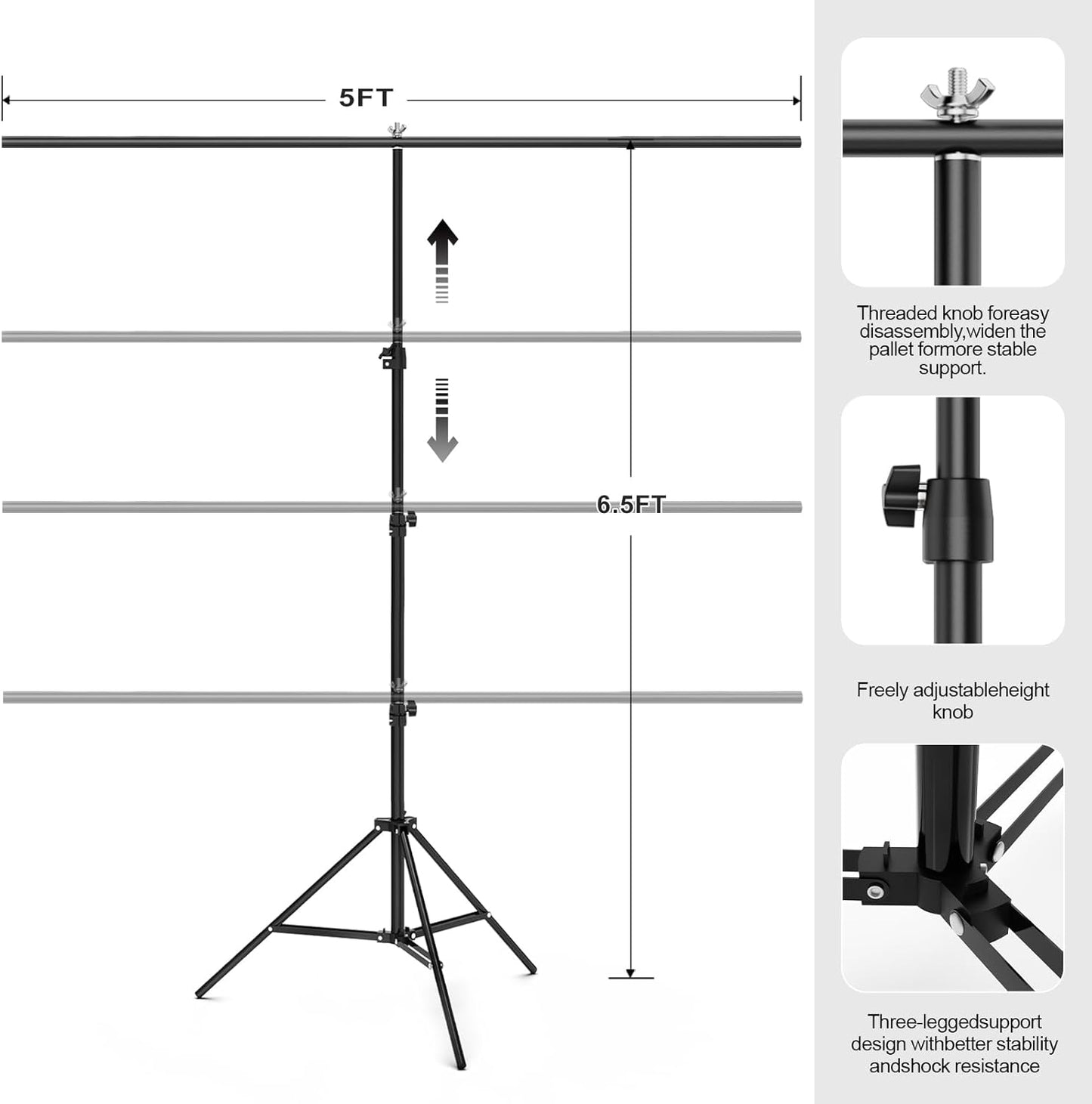 5x6.5Ft White Screen with Stand Kit, T-Shape Backdrop Stand Tabletop Photo Shoot for Jewelry Cosmetics, White Background with Adjustable Photo Backdrop Stand for Photography, Zoom with Case&Clips