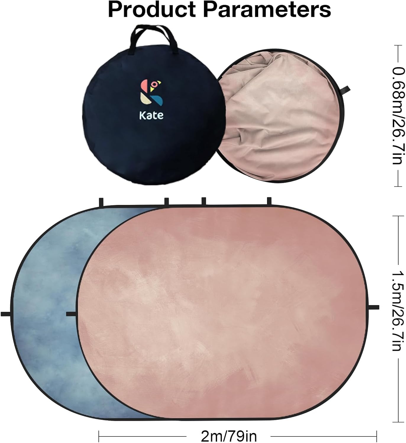 Kate Collapsible Backdrop Pop up Photo Backdrops Foldable Background Portable for Headshot,Portrait Photography,Video,5x6.5ft,Pink/Blue