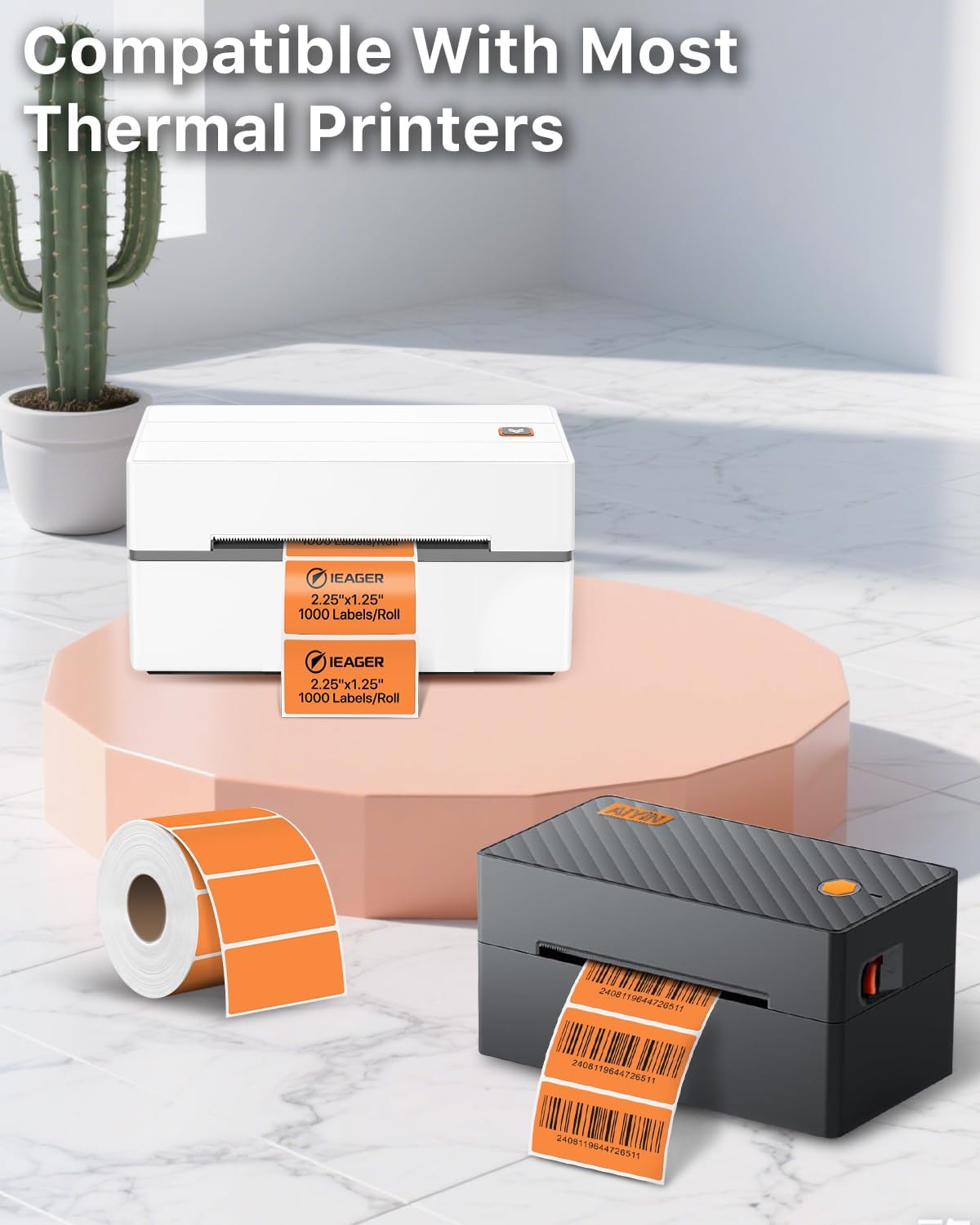 iEager 2.25x1.25 Inch Thermal Labels, Orange Durable Thermal Printer Stickers, Self-Adhesive Rectangle Shipping Label Printer Sticker for Barcode, Name, Address, 1000 Labels/Roll