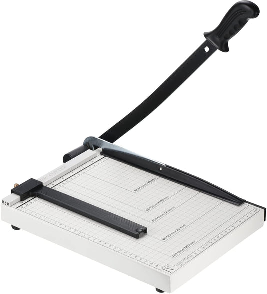 PATIKIL Paper Cutter A4 Stack Paper Trimmer for Cardstock, 12" Cutting Length, Guard Rail Paper Press Tool, Adjustable Guide, Metal Base, 12-Sheets Capacity, Paper Slicer for Office, Home