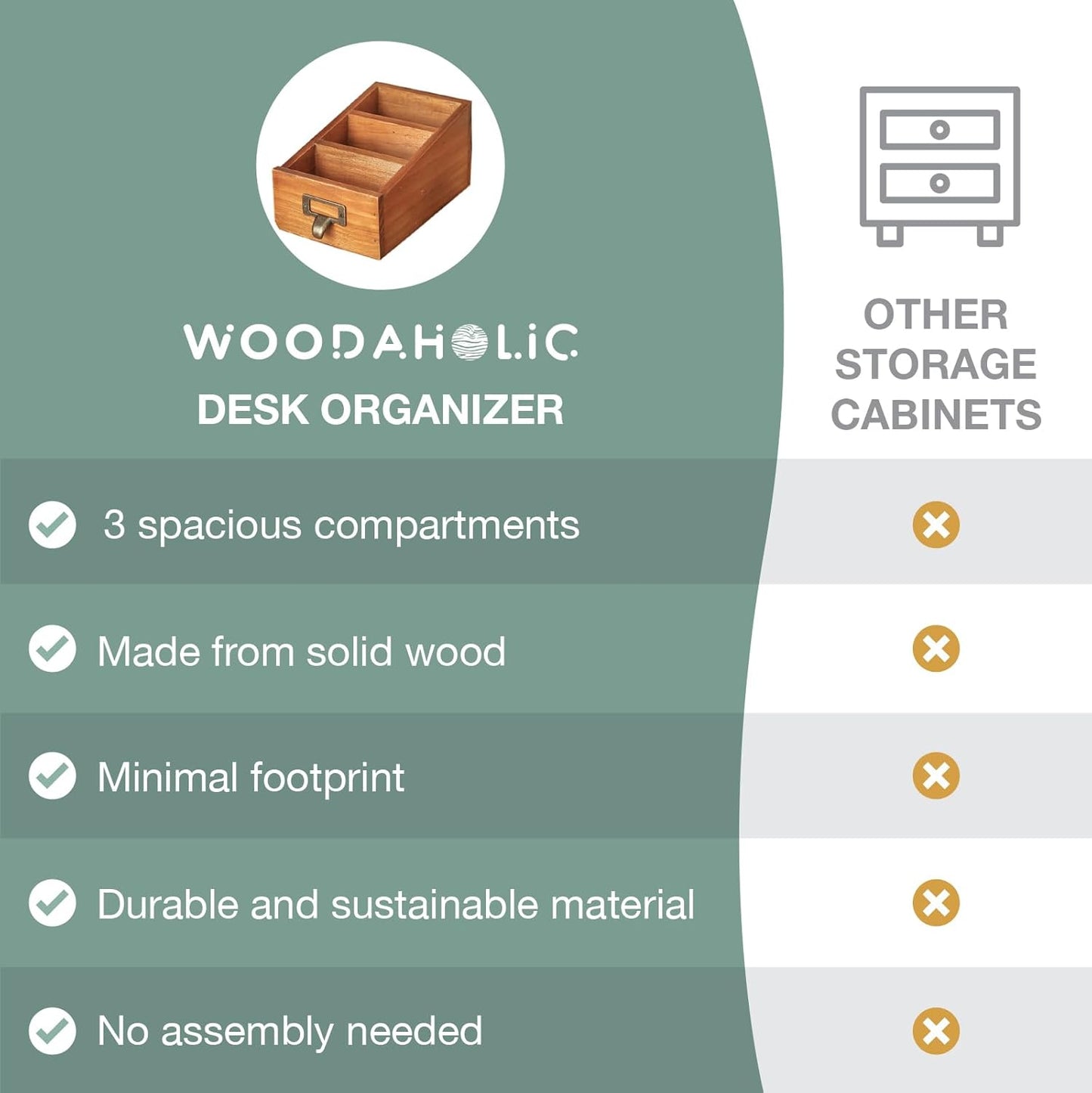3-Slot Wooden Desk Organizer - Card Catalog Drawer Style Storage Box for Stationery & Office Supplies - Remote Caddy, Phone Stand, or Pencil Holder for Desk - Cubicle Accessories (4-Pack)