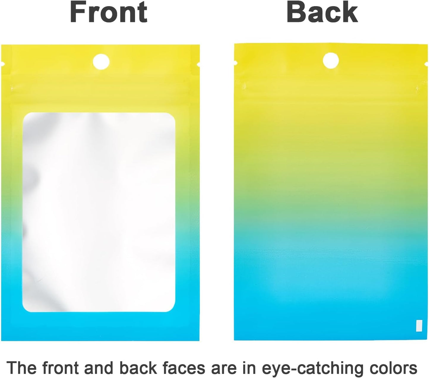 100 Pcs Resealable Mylar Bags, Gradient Color Food Storage Bags, Zip Bag Foil Bags Packaging Pouch for Food Storage, Sample, Small Business (Yellow Blue, 3.1 X 4.7 Inch)