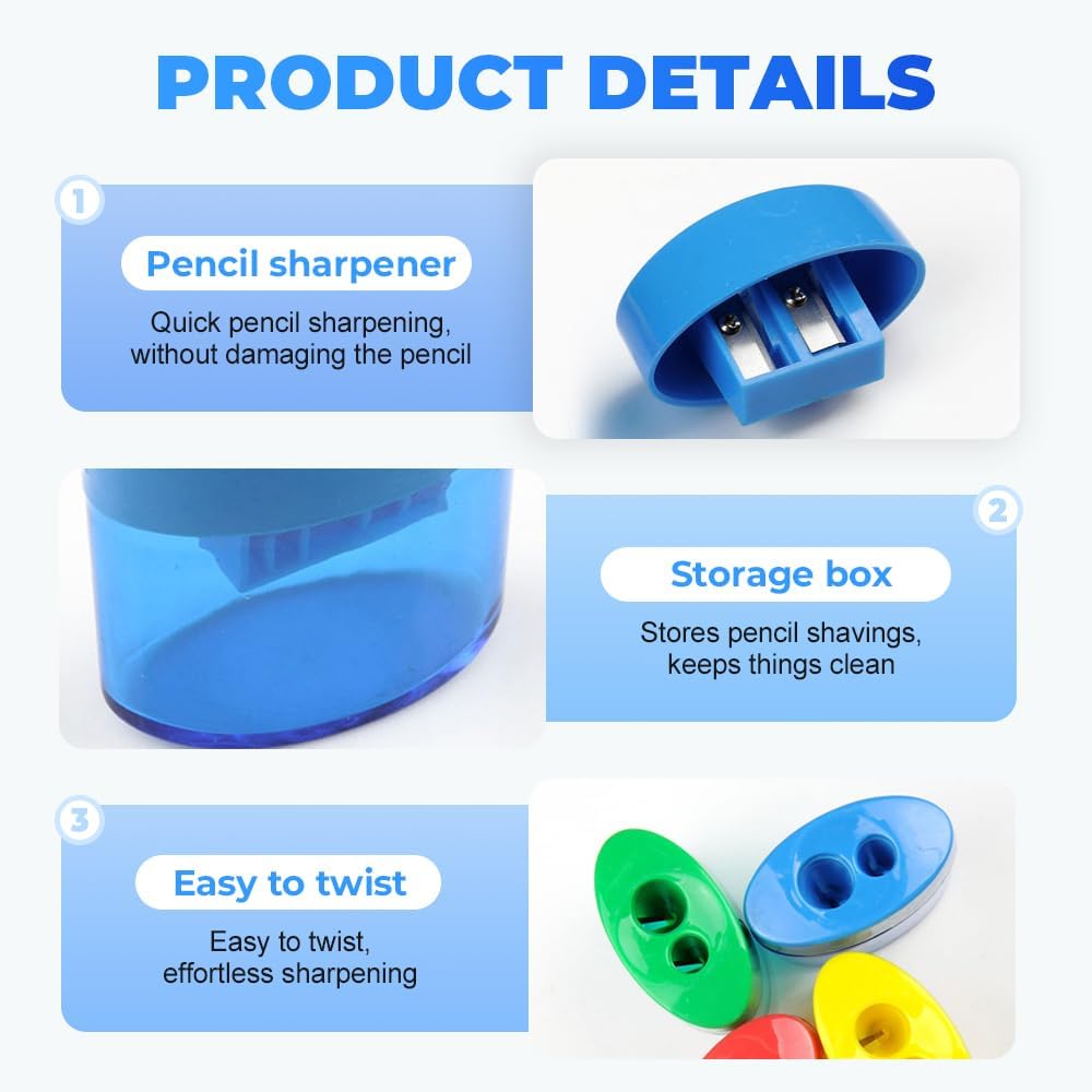 4 Pcs Pencil Sharpeners with Lid, Dual Holes Compact Colored Handheld Pencil Sharpener, Colored Handheld Sharpener Suitable for Kids Adults Students School Class Home Office (Triangle)