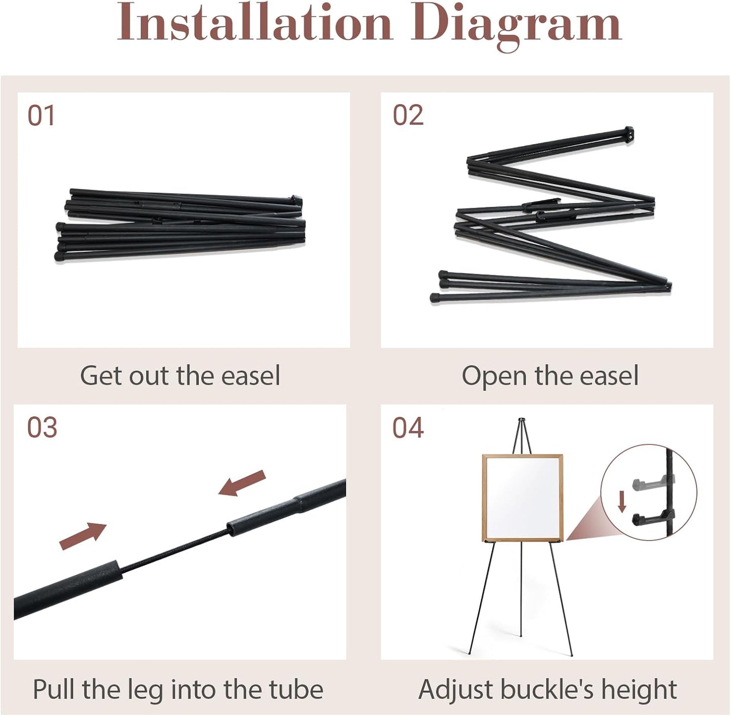 AZEAM 6 Pack 63" Easel Stand for Sign, Portable Easel for Painting, Foldable Black Metal Easel Display Stand Poster Holder Adjustable Sign Stand for Display Wedding Arts Poster