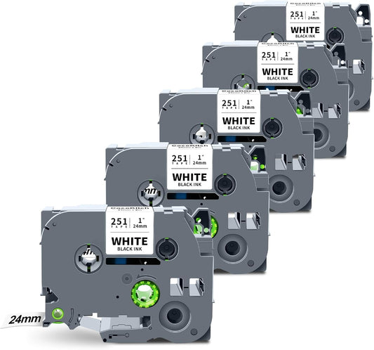 5-Pack TZe-251 TZ Tape 24mm 0.94 Laminated White Compatible for Brother P Touch Label Tape TZe 251 TZe251 TZ-251 for Ptouch PT-D600 PT-D610BT PT-D600VP PT-P710BT PT-P700 Label Maker, 1 Inch x 26.2 Ft