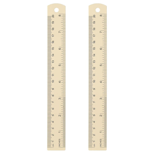 HARFINGTON 2pcs Metal Straight Ruler 20cm Metric SAE Aluminum Alloy Measuring Rulers Scale Tool with Hole for Measure Study Reading Classroom Office, Beige