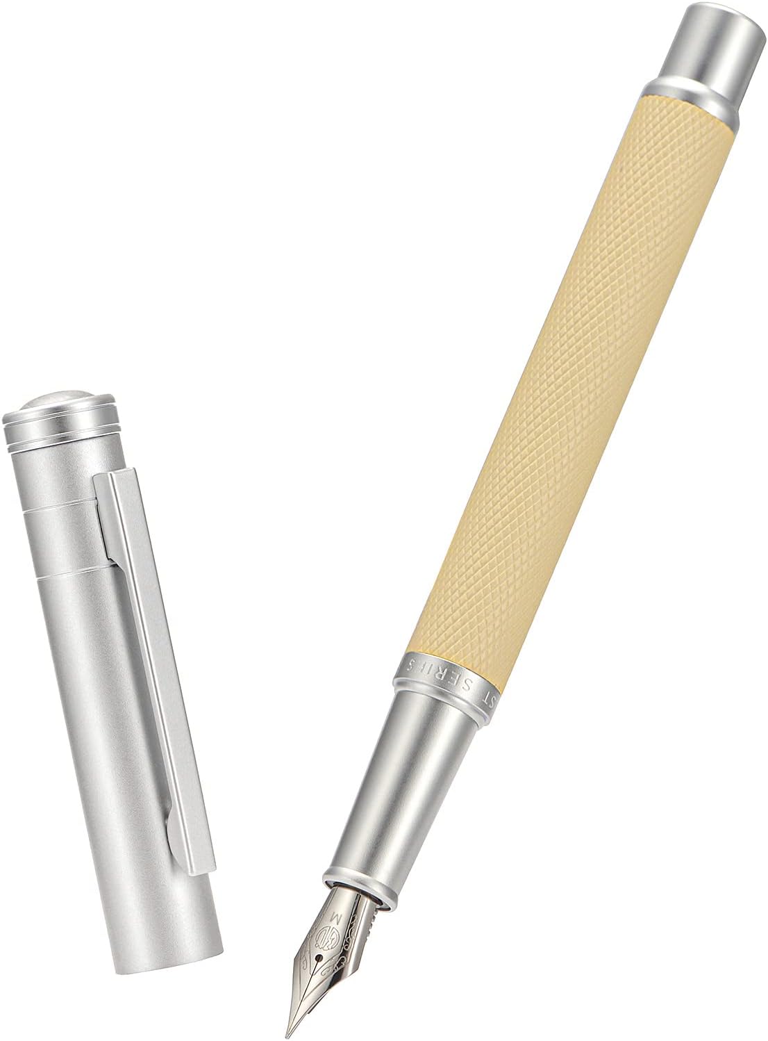 Hongdian Silver Birch Forest Aluminum Fountain Pen Medium Nib with Metal Box Writing Pen Set'1 Count (Pack of 1)