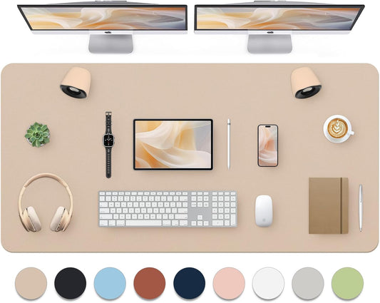 Bloss Extra Large Leather Desk Mat 47.2" x 24" Non-Slip Dressing Table Cover Protector, Waterproof Student Study Desk Mat, PU Leather Computer Writing Desk Pad for Home Office and Decor - Beige