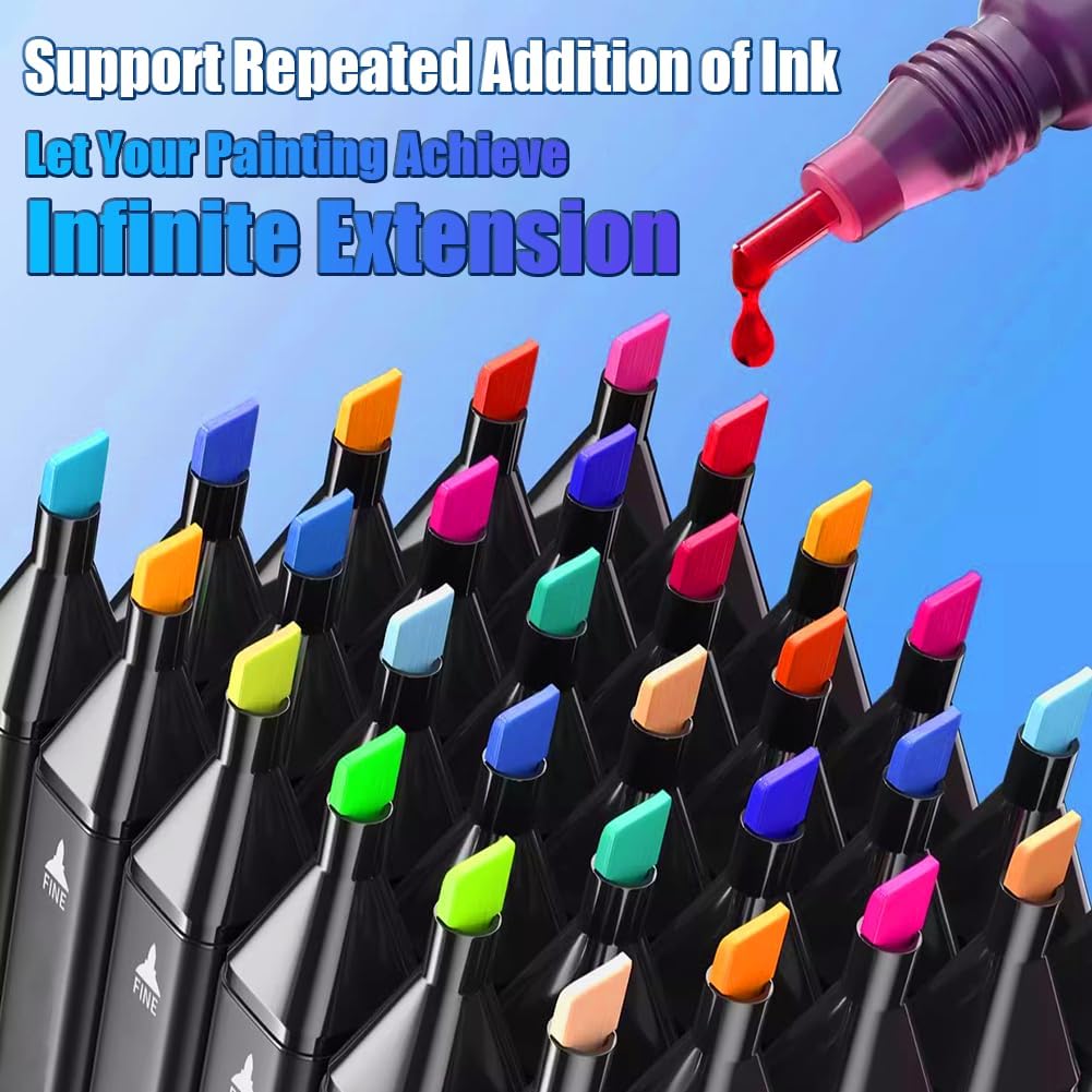 120 Colors Alcohol Markers, Dual Tip Permanent Art Markers with Black Suitcase, For Adults Coloring, Sketching, Card Making and DIY Patinting