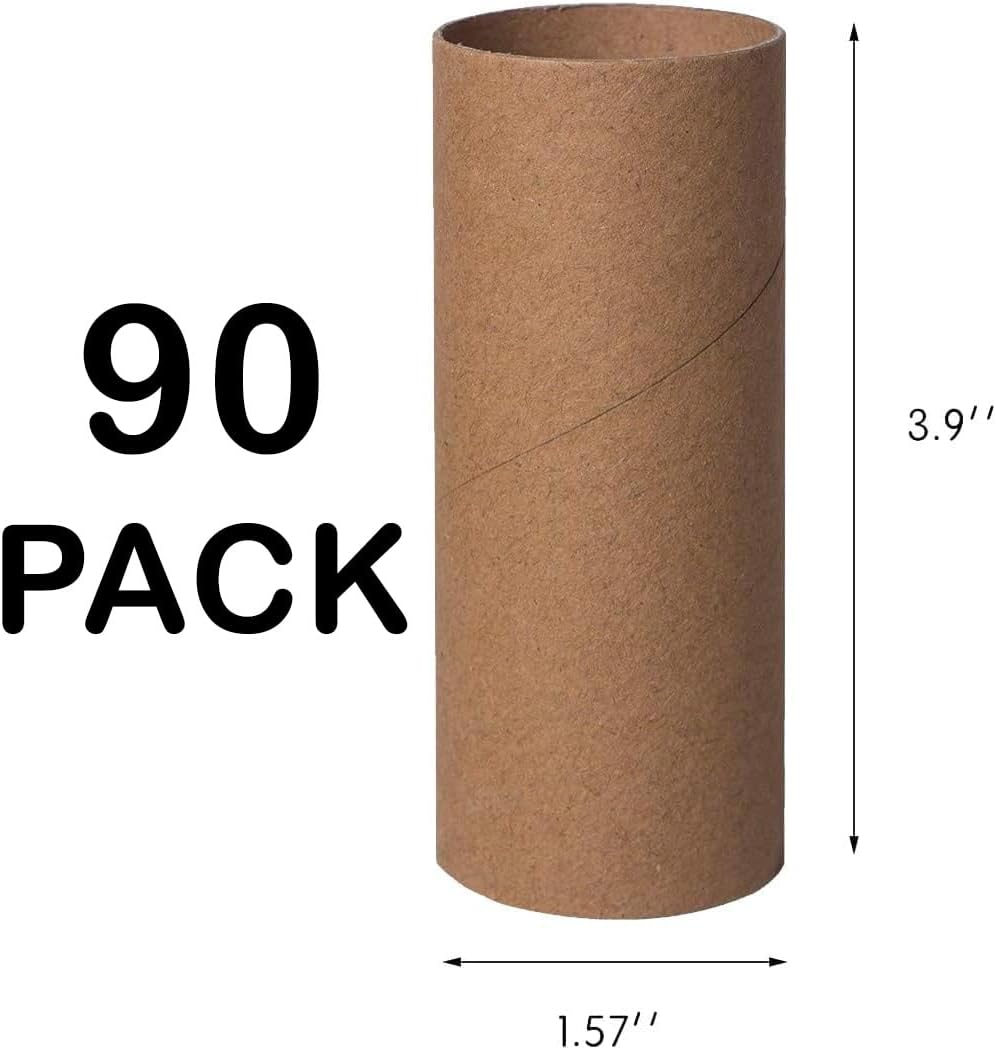 90 Pack Thick Cardboard Tubes for Crafts - Bulk Craft Rolls - Round Cardboard Tubes - Craft Tubes - Toilet Paper Rolls Crafts - Paper Tube for Crafts - Craft Round Tubes - 1.57 x 3.9 Inches - Brown